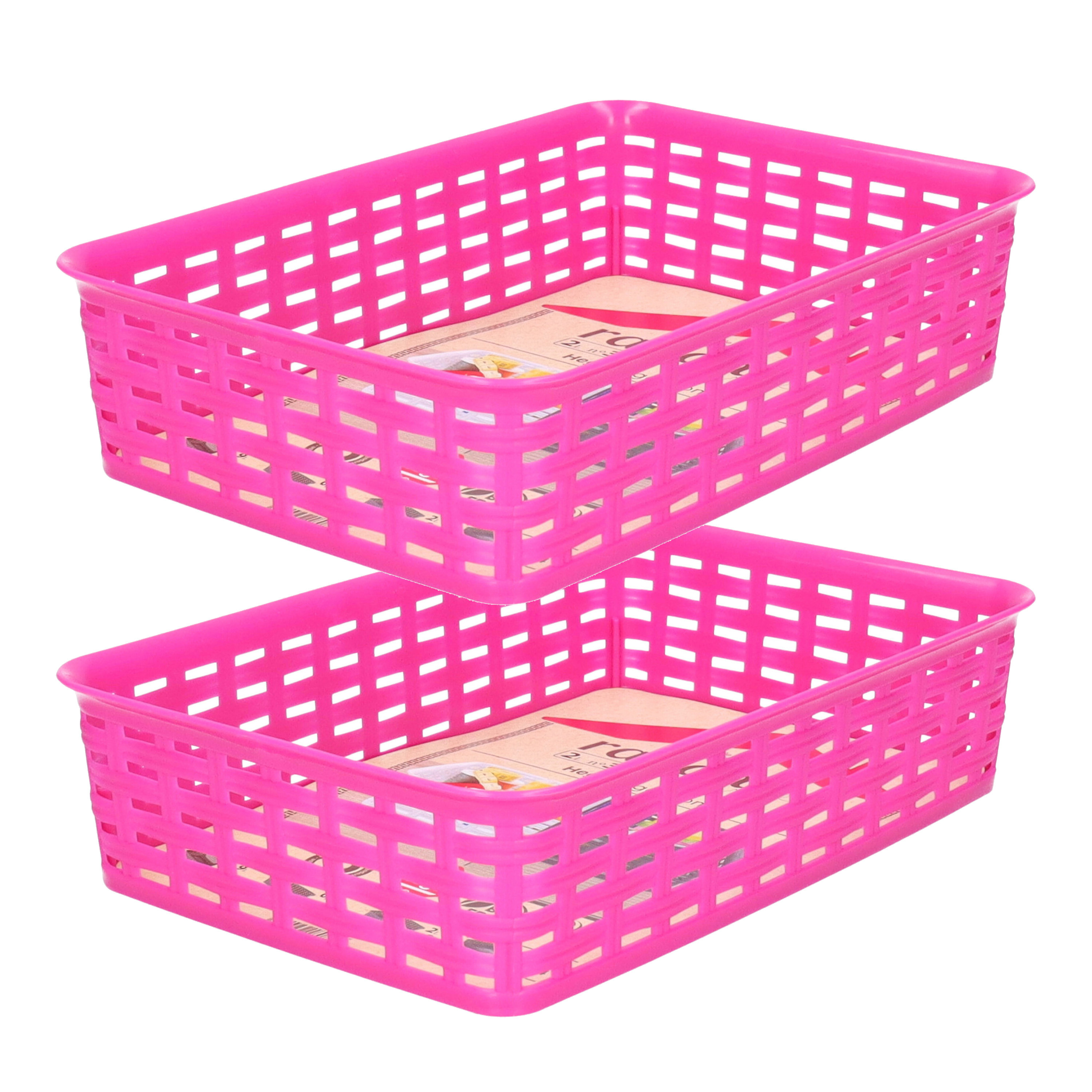 Opbergmandje/ladeverdeler - 2x - fuchsia roze - 2 liter - kunststof - 17 x 25 x 6 cm - kleine bakjes -