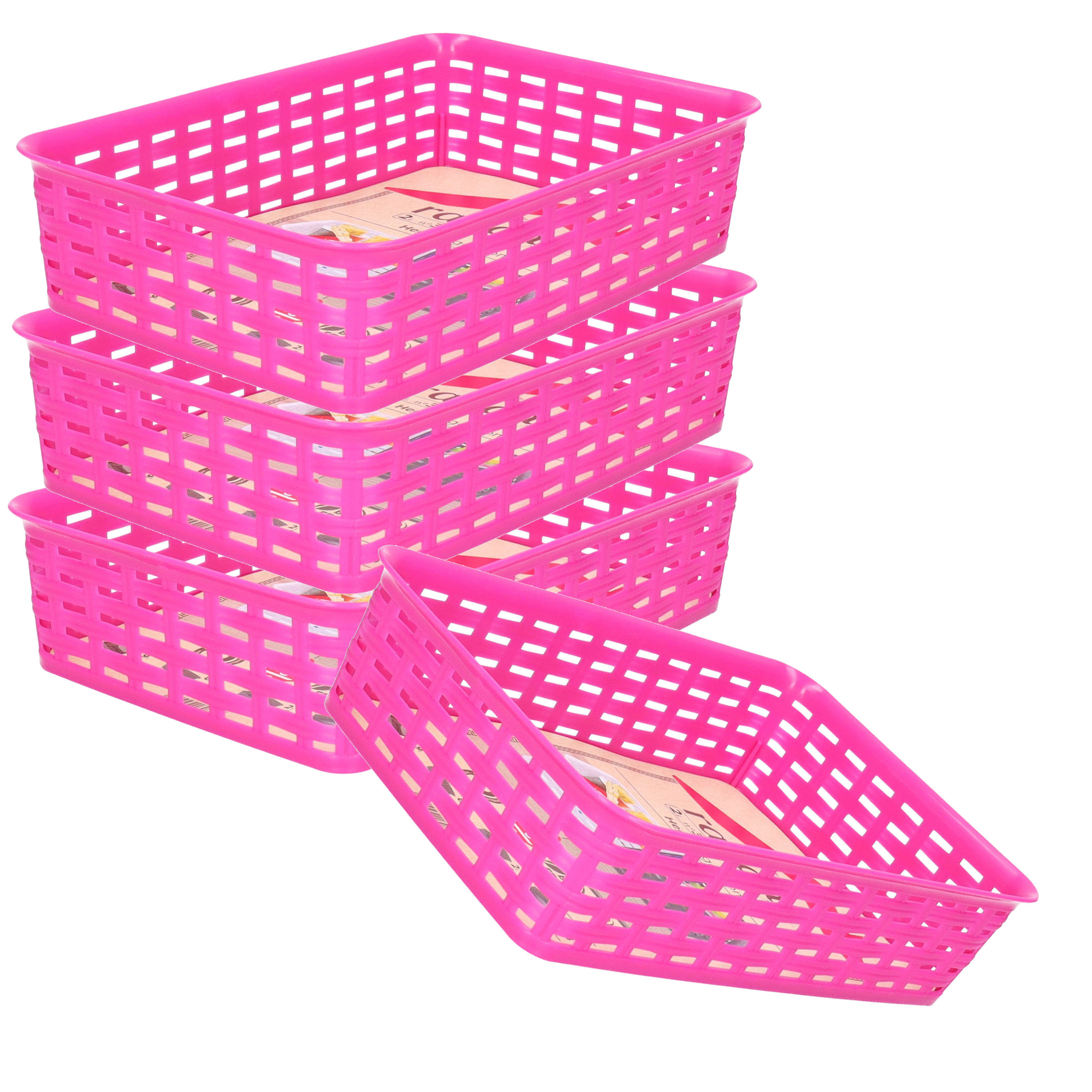 Opbergmandje/ladeverdeler - 4x - fuchsia roze - 2 liter - kunststof - 17 x 25 x 6 cm - kleine bakjes -