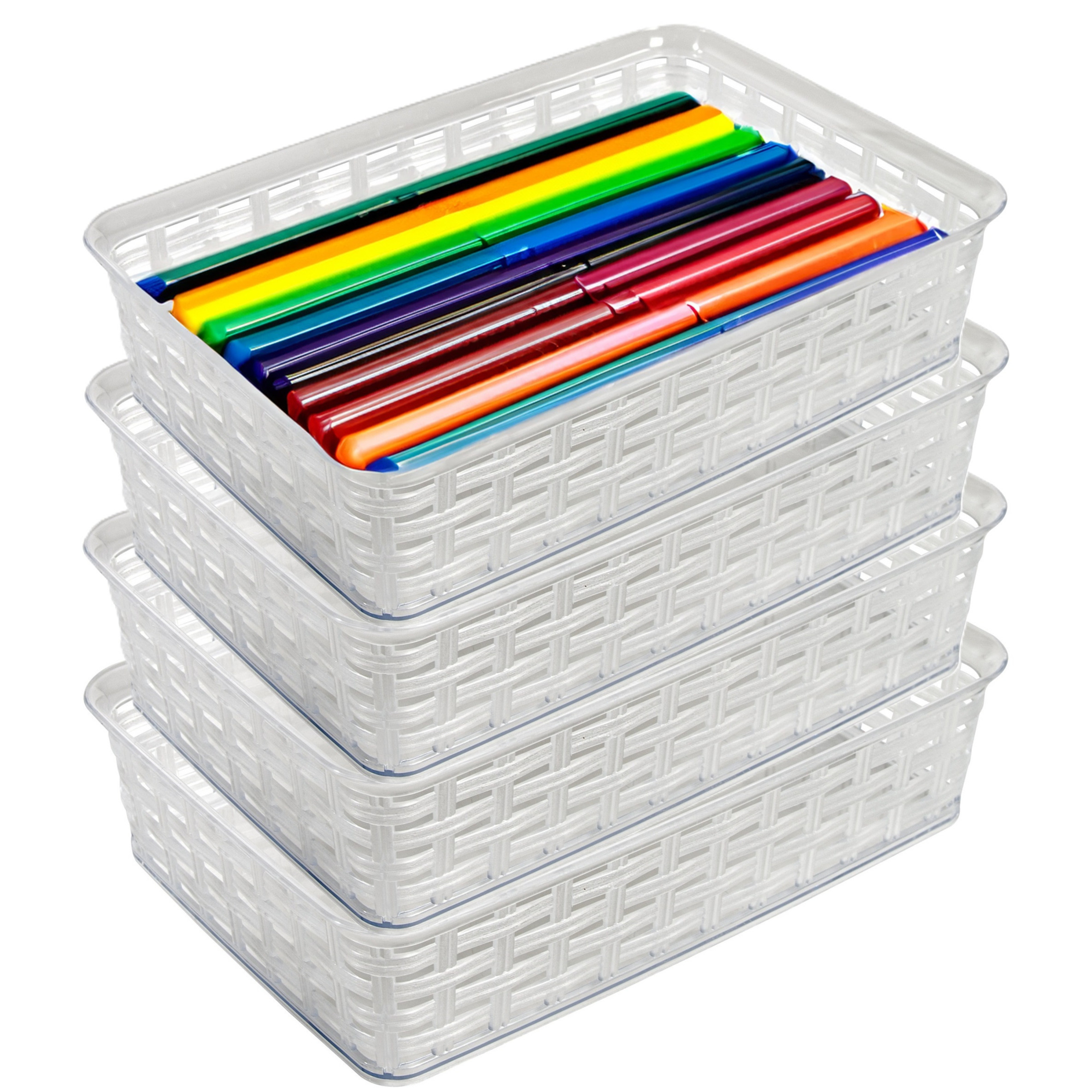 Opbergmandje/ladeverdeler - 4x - transparant - 2 liter - kunststof - 17 x 25 x 6 cm - kleine bakjes -