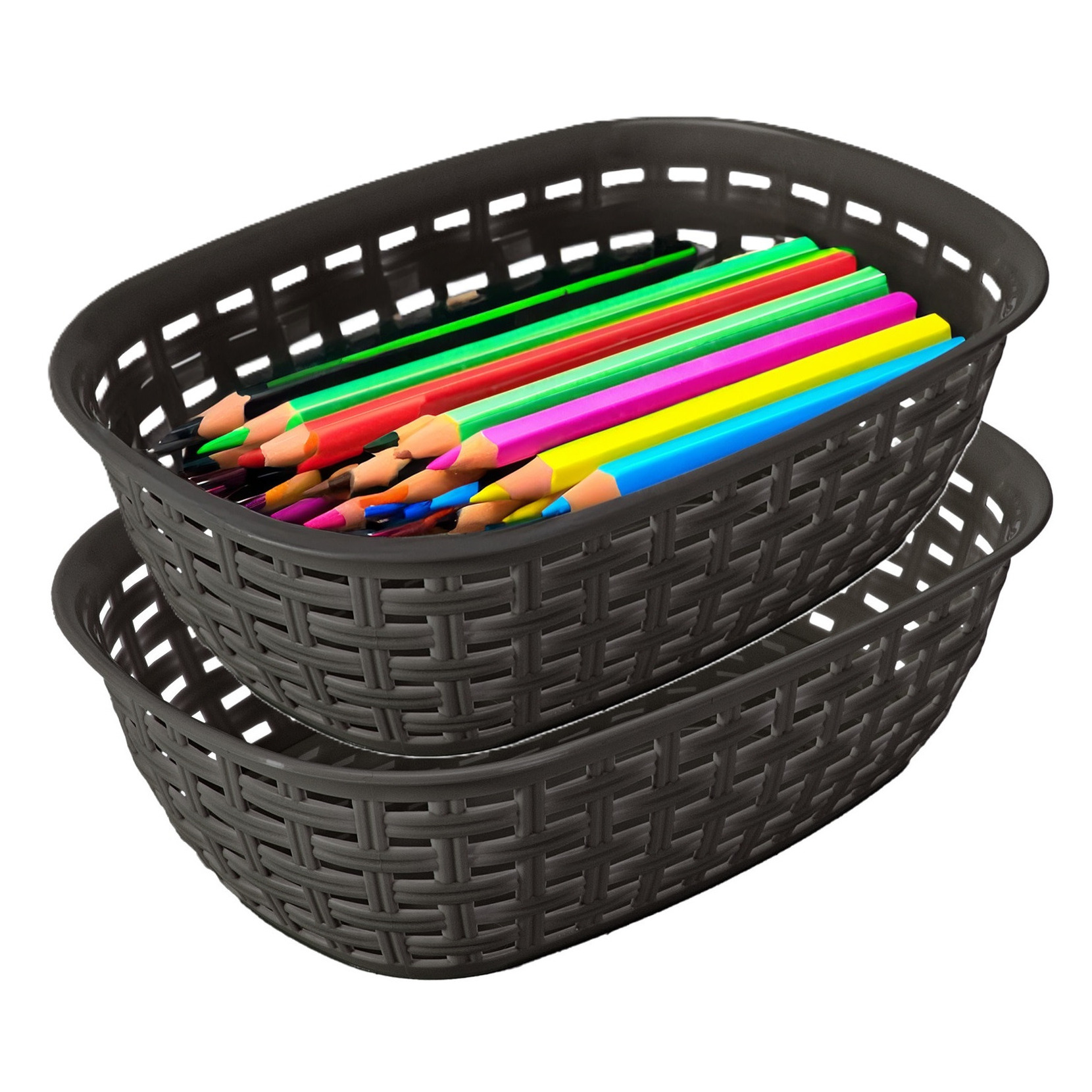 Opbergmandje/kastmandje - 2x - antraciet - 3 liter - kunststof - 21 x 30 x 7 cm - kleine bakjes -