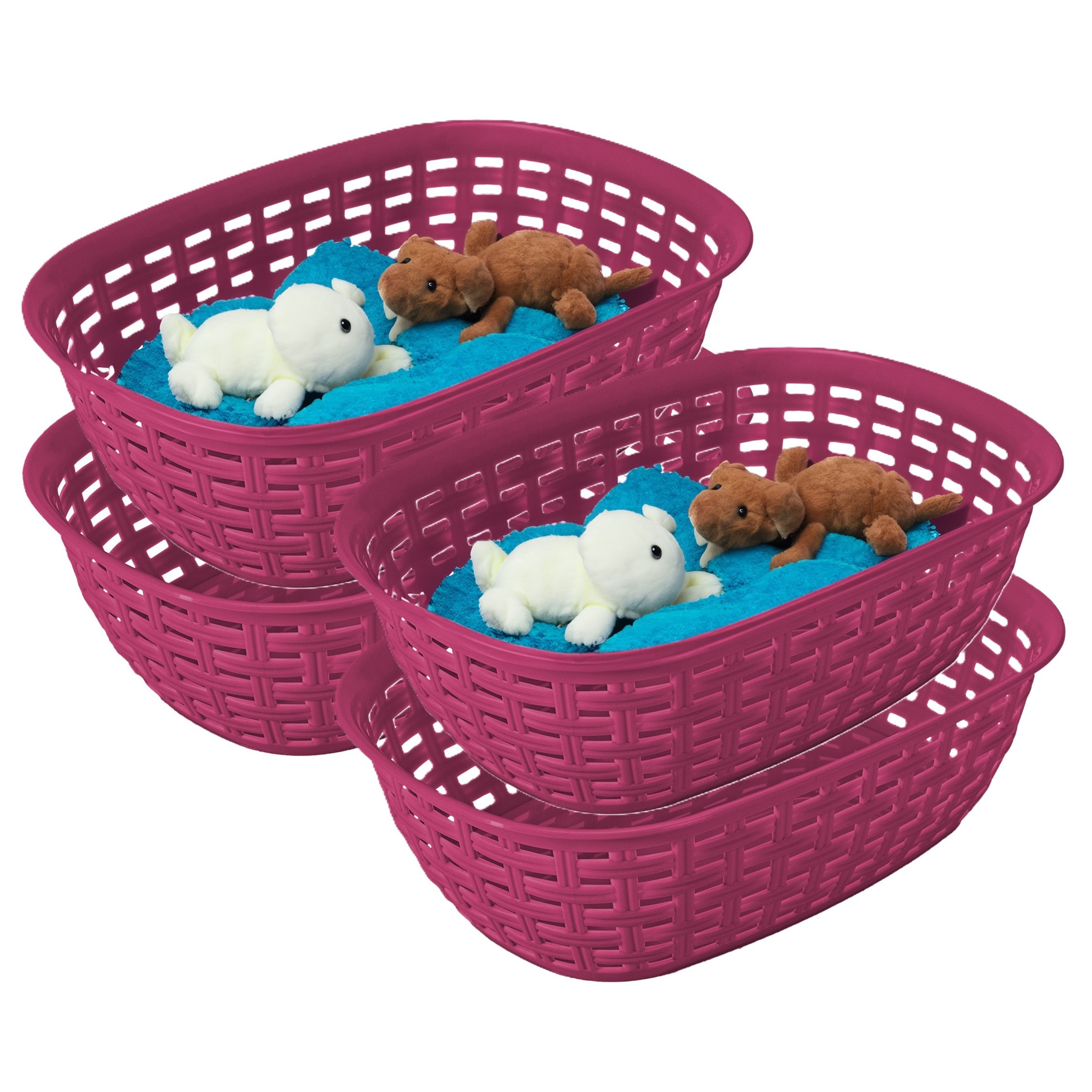 Opbergmandje/kastmandje - 4x - fuchsia roze - 2 liter - kunststof - 18 x 25 x 7 cm - kleine bakjes -