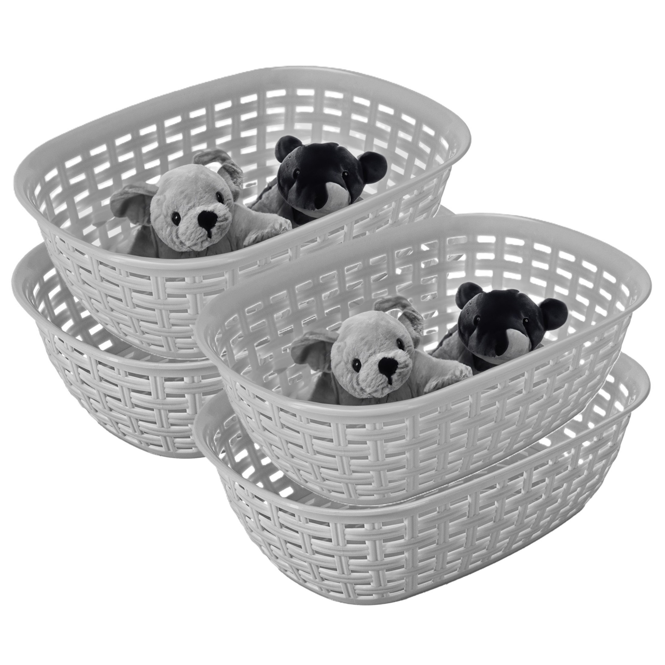 Opbergmandje/kastmandje - 4x - zilvergrijs - 2 liter - kunststof - 18 x 25 x 7 cm - kleine bakjes -