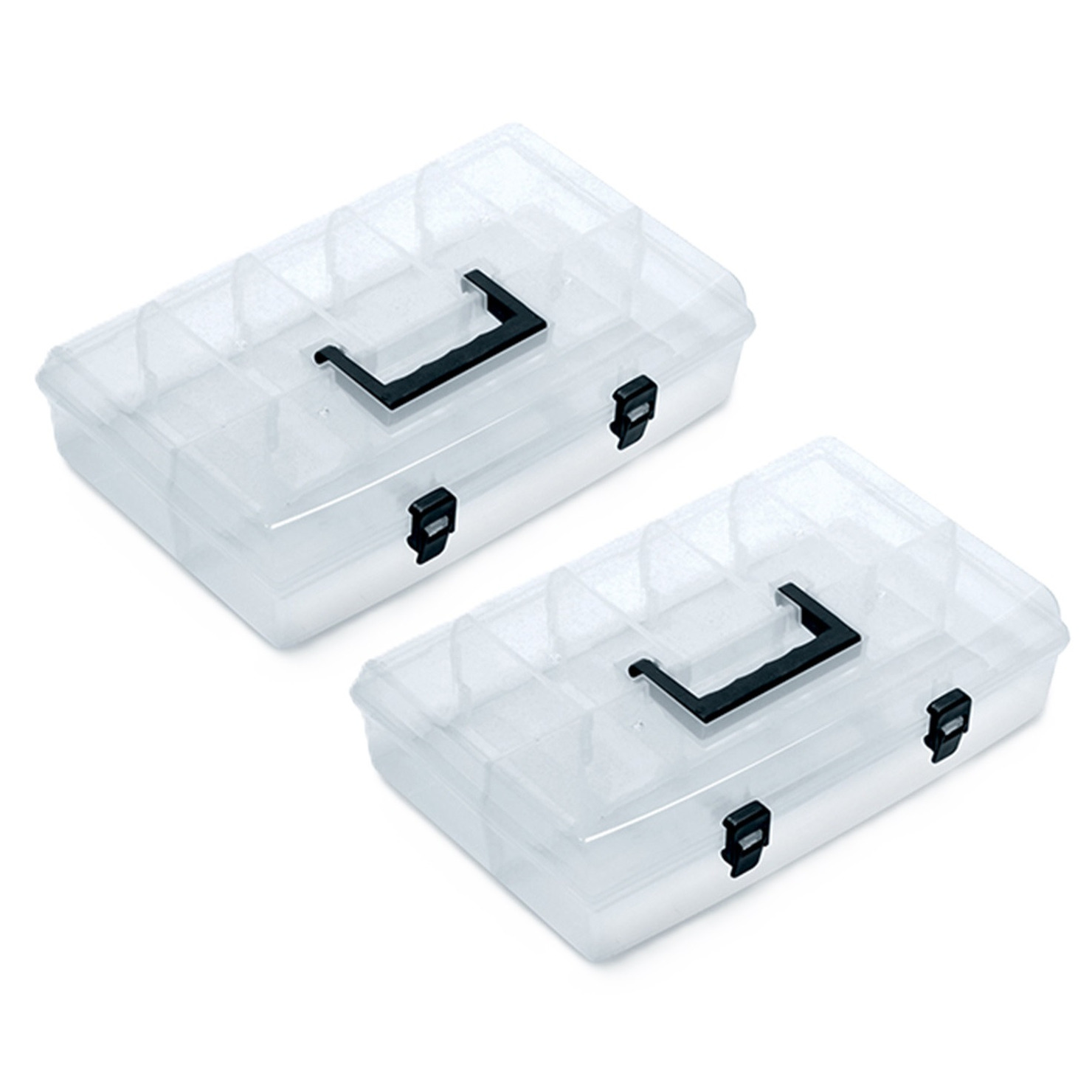 Sorteerbox/vakjes koffer - 2x - spijkers/schroeven/kleine spullen - 6 vaks - 36 x 24 x 8.5 cm -