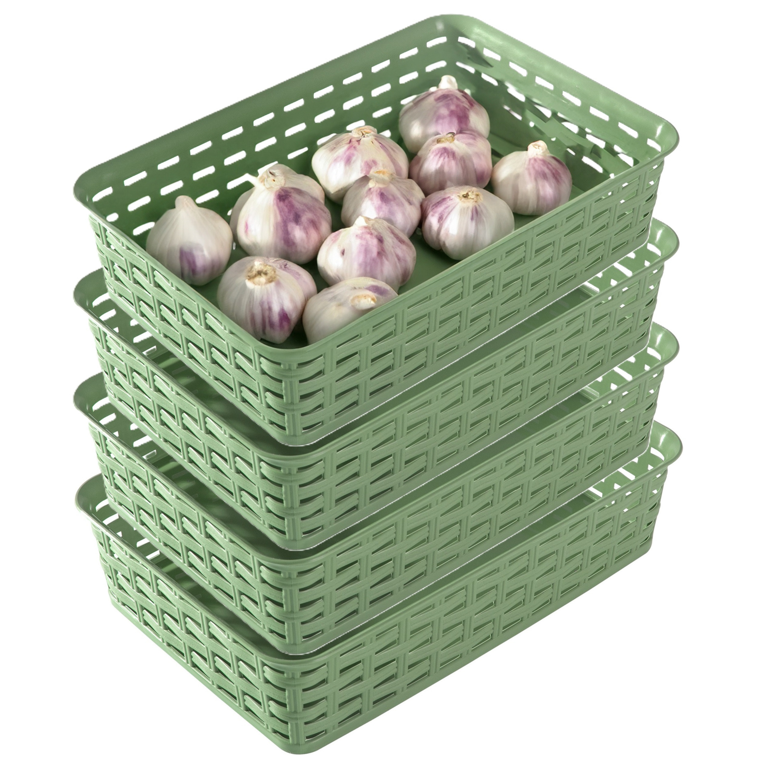 Opbergmandje/ladeverdeler - 4x - groen - 2 liter - kunststof - 17 x 25 x 6 cm - kleine bakjes -