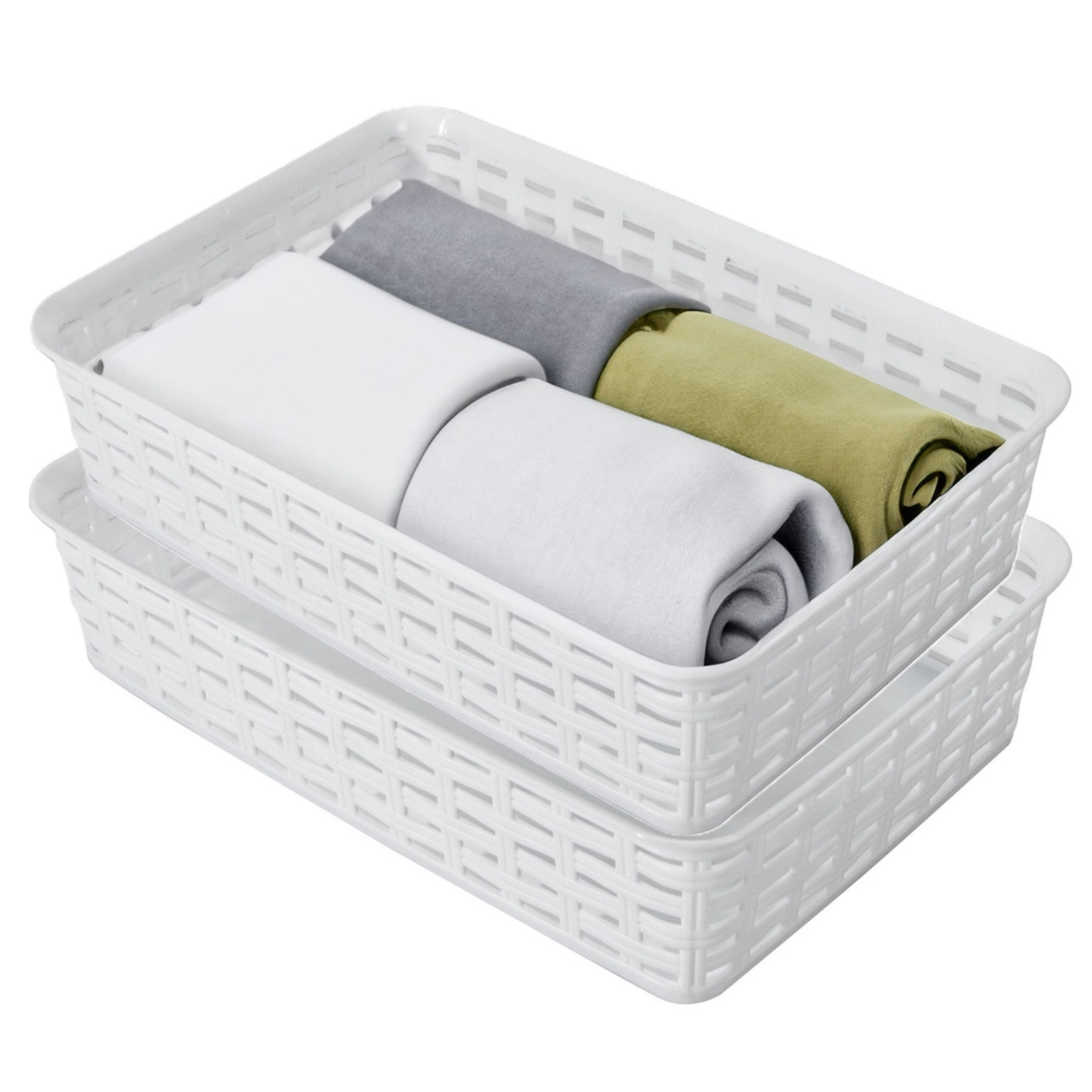 Opbergmandje/ladeverdeler - 2x - wit - 2 liter - kunststof - 17 x 25 x 6 cm - kleine bakjes -