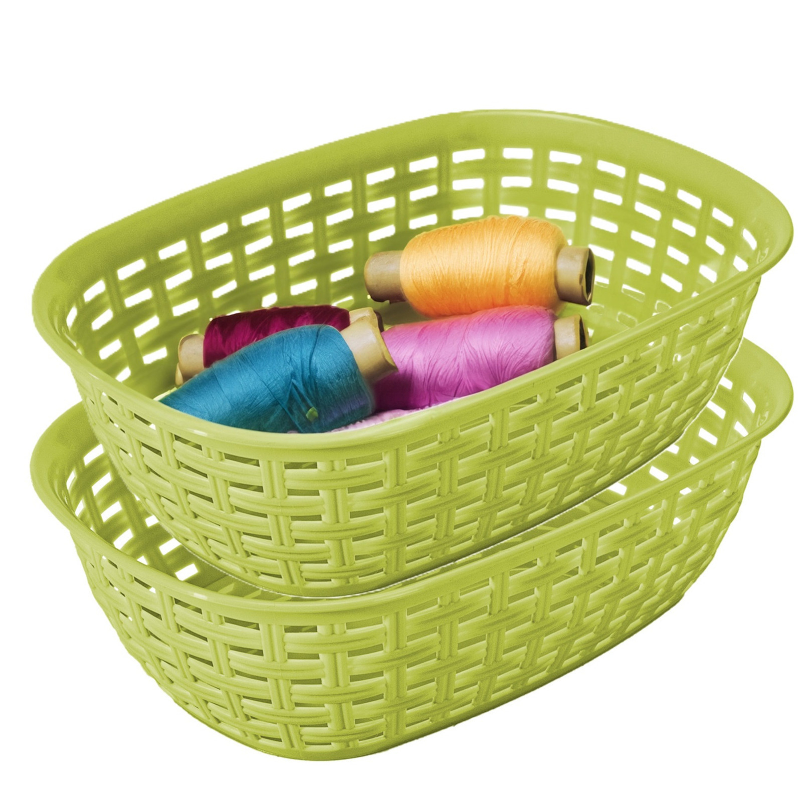 Opbergmandje/kastmandje - 2x - limegroen - 3 liter - kunststof - 21 x 30 x 7 cm - kleine bakjes -