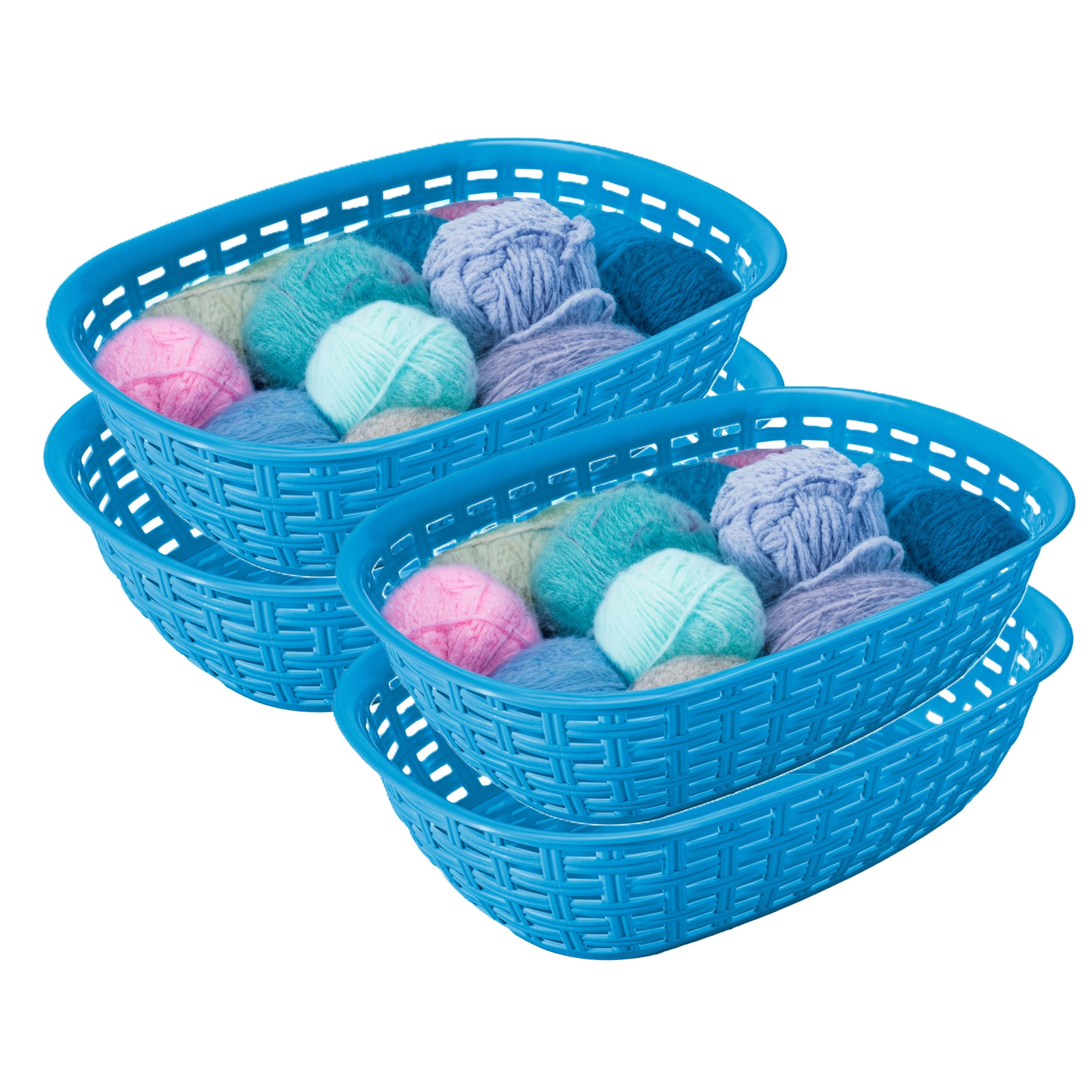 Opbergmandje/kastmandje - 4x - blauw - 3 liter - kunststof - 21 x 30 x 7 cm - kleine bakjes -