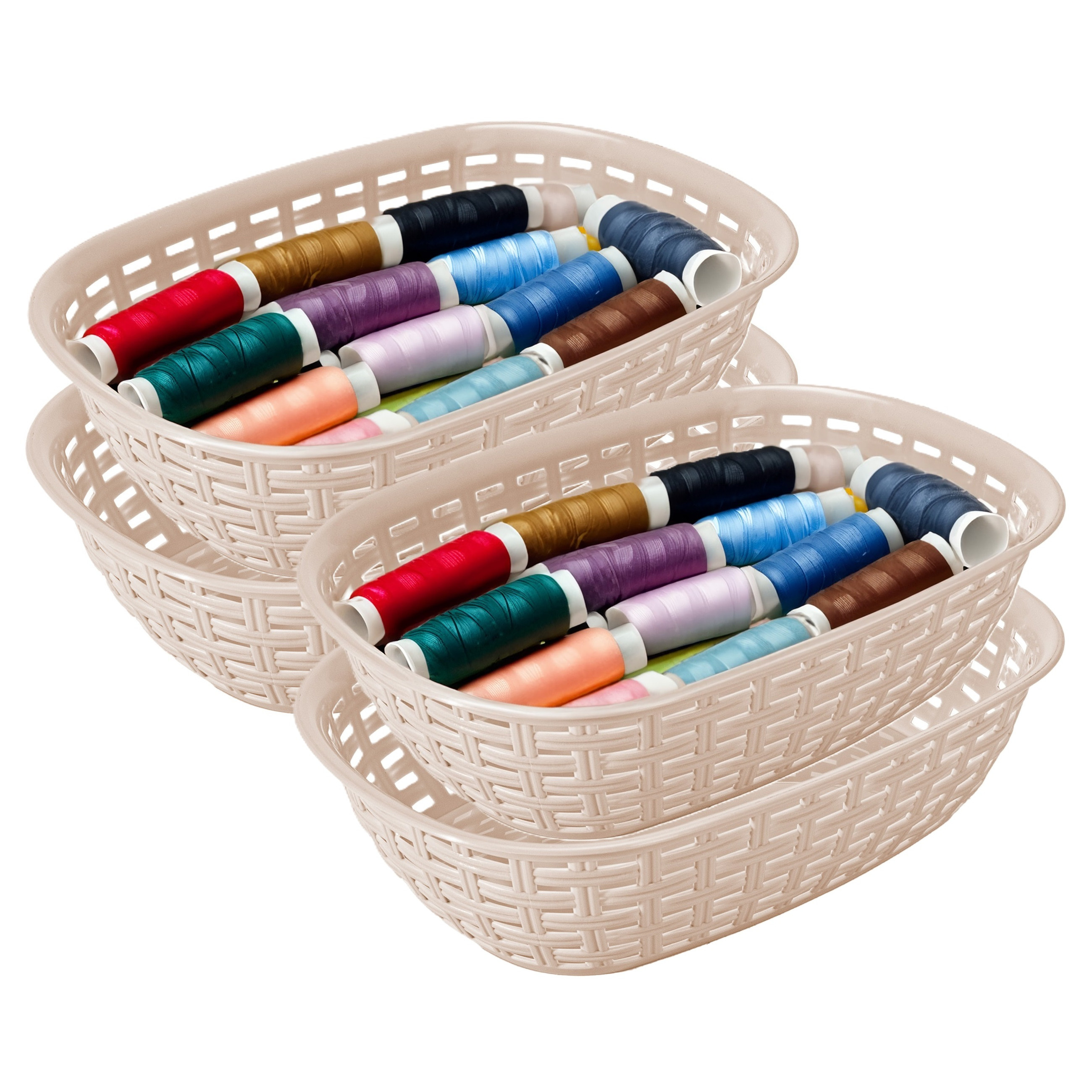 Opbergmandje/kastmandje - 4x - beige - 3 liter - kunststof - 21 x 30 x 7 cm - kleine bakjes -