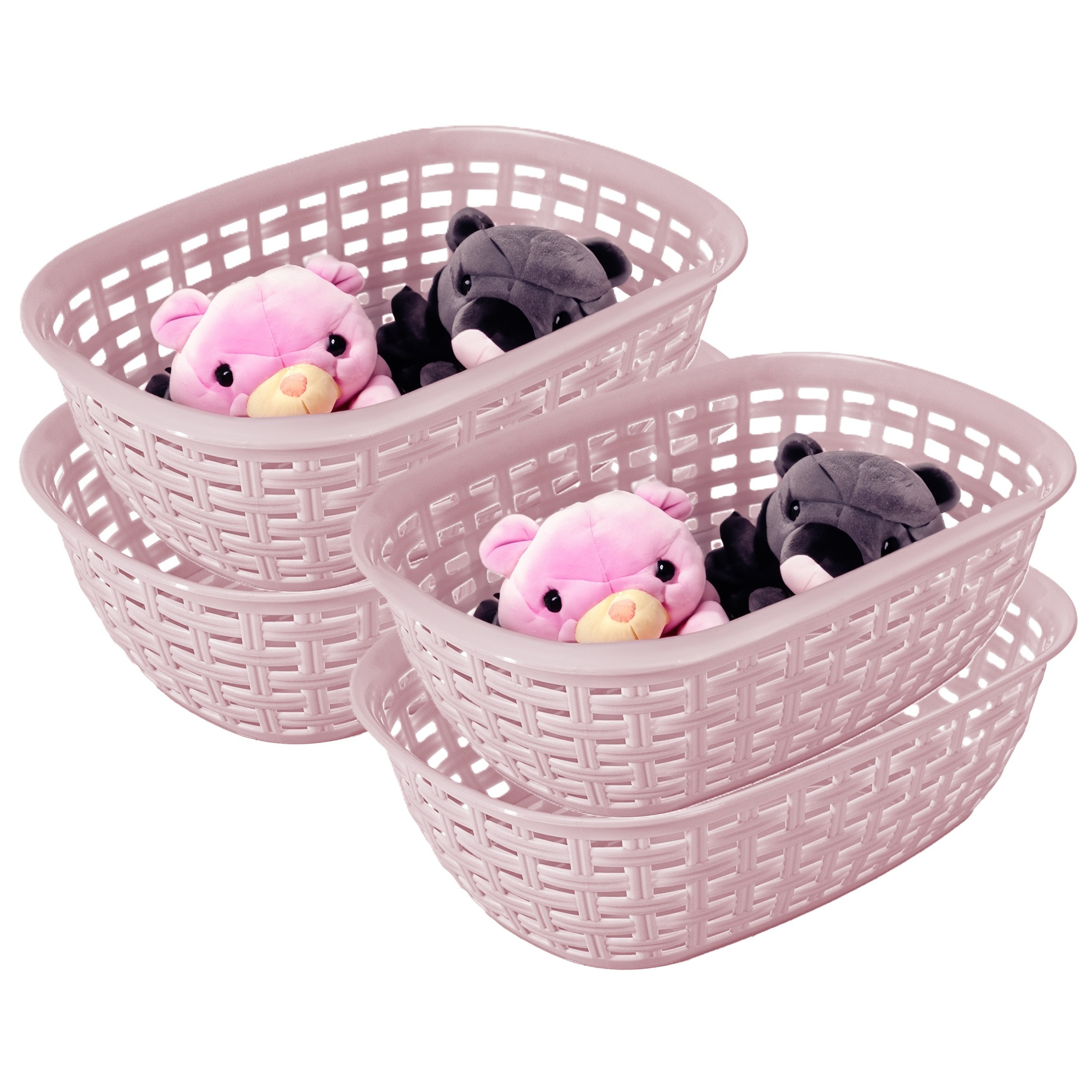 Opbergmandje/kastmandje - 4x - roze - 2 liter - kunststof - 18 x 25 x 7 cm - kleine bakjes -
