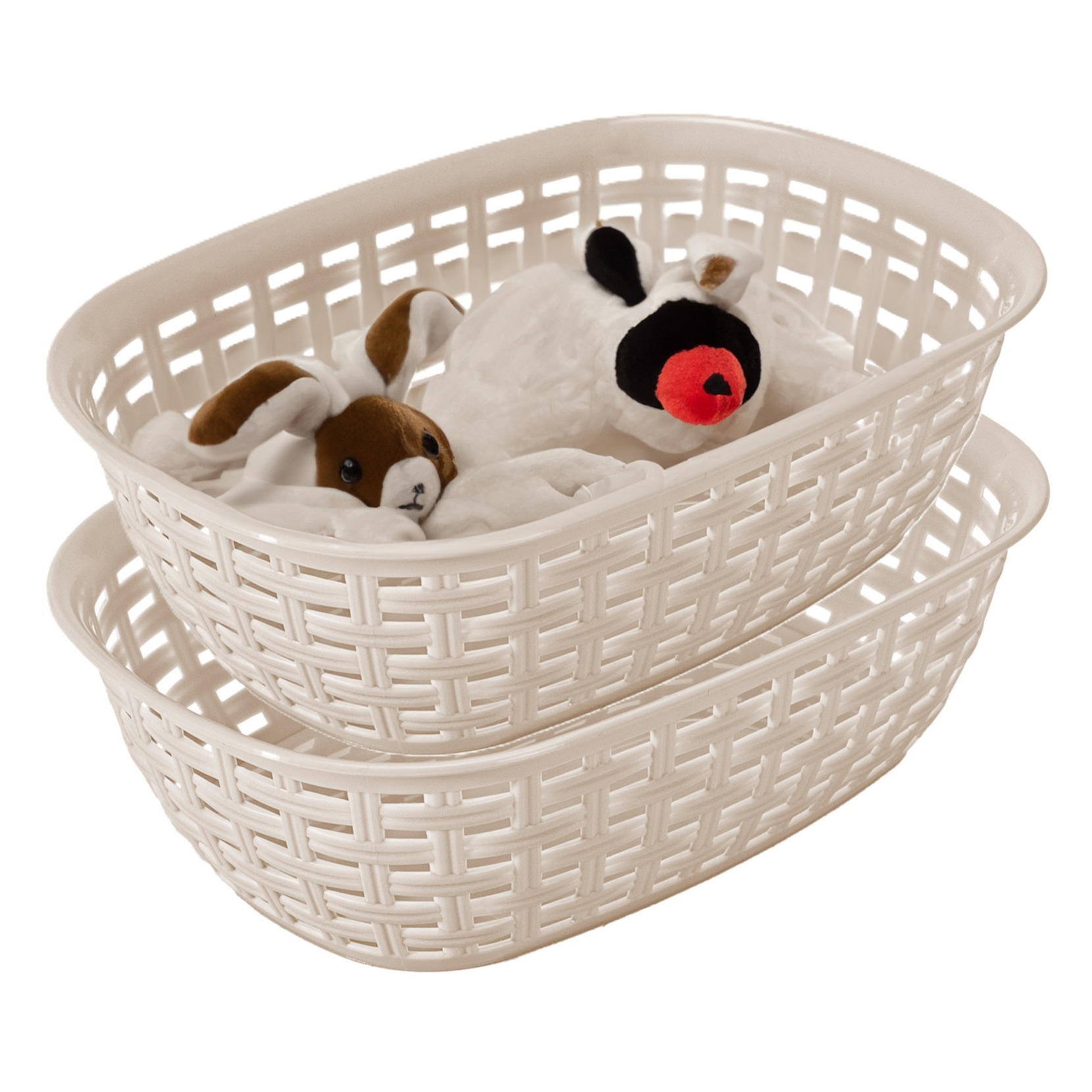 Opbergmandje/kastmandje - 2x - beige - 2 liter - kunststof - 18 x 25 x 7 cm - kleine bakjes -