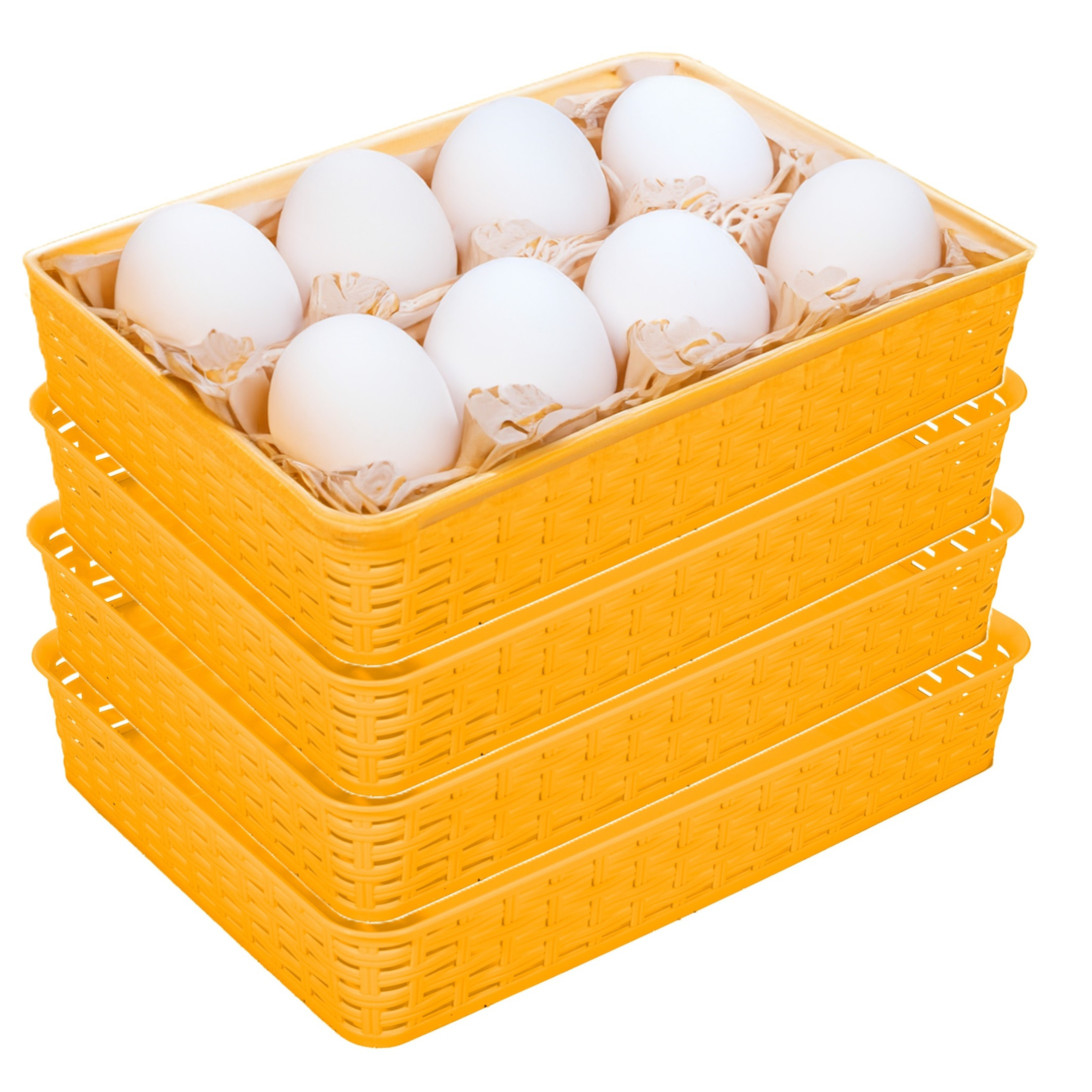 Opbergmandje/kastmandje - 4x - geel - 4.5 liter - kunststof - 26 x 35 x 6 cm - ladeverdelers -