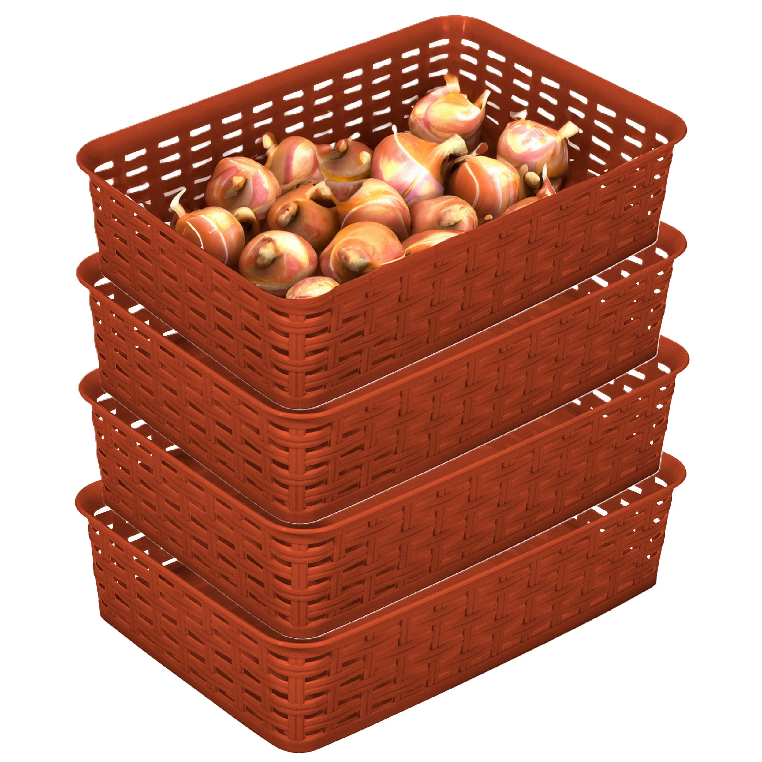 Opbergmandje/ladeverdeler - 4x - terra bruin - 2 liter - kunststof - 17 x 25 x 6 cm - kleine bakjes -