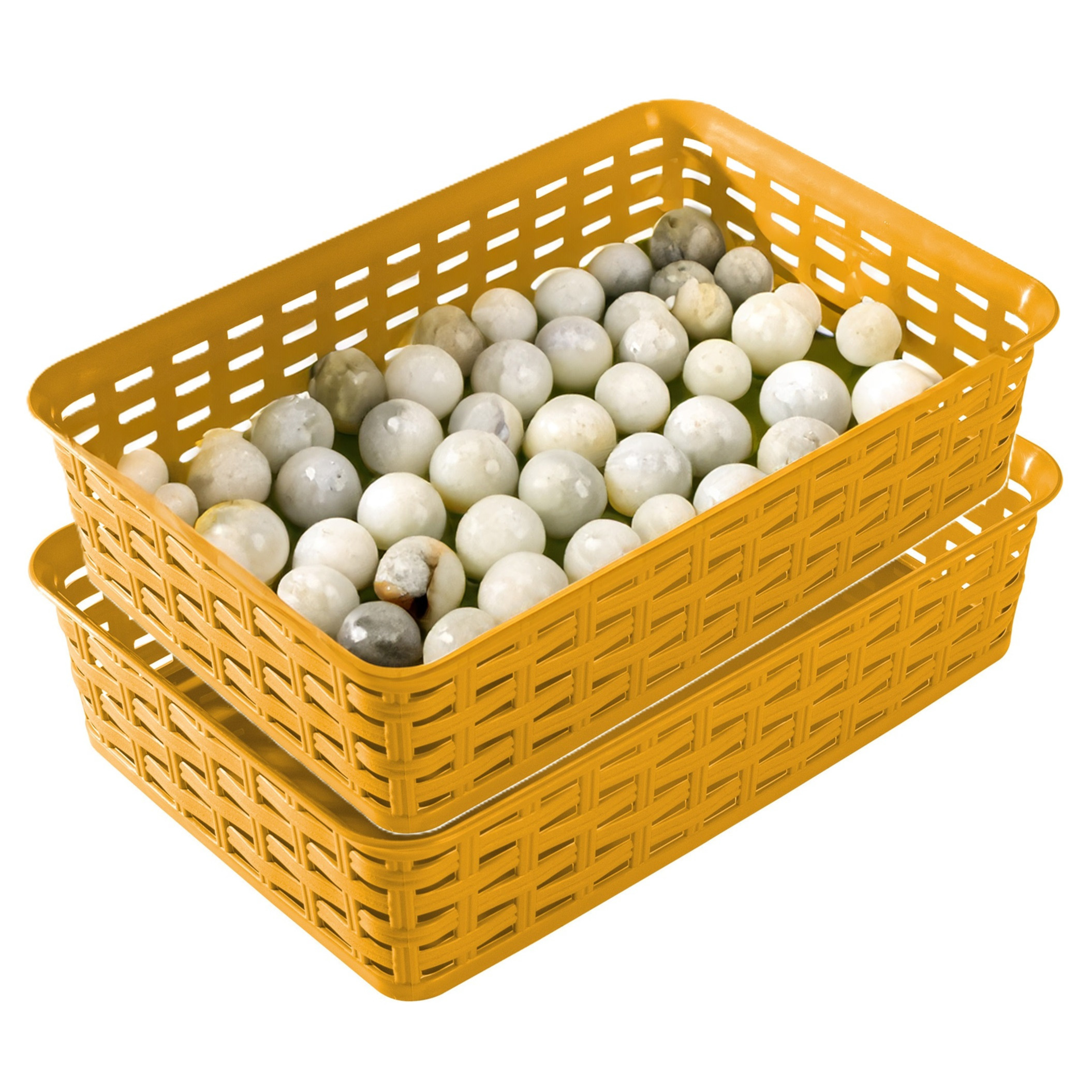 Opbergmandje/ladeverdeler - 2x - okergeel - 2 liter - kunststof - 17 x 25 x 6 cm - kleine bakjes -