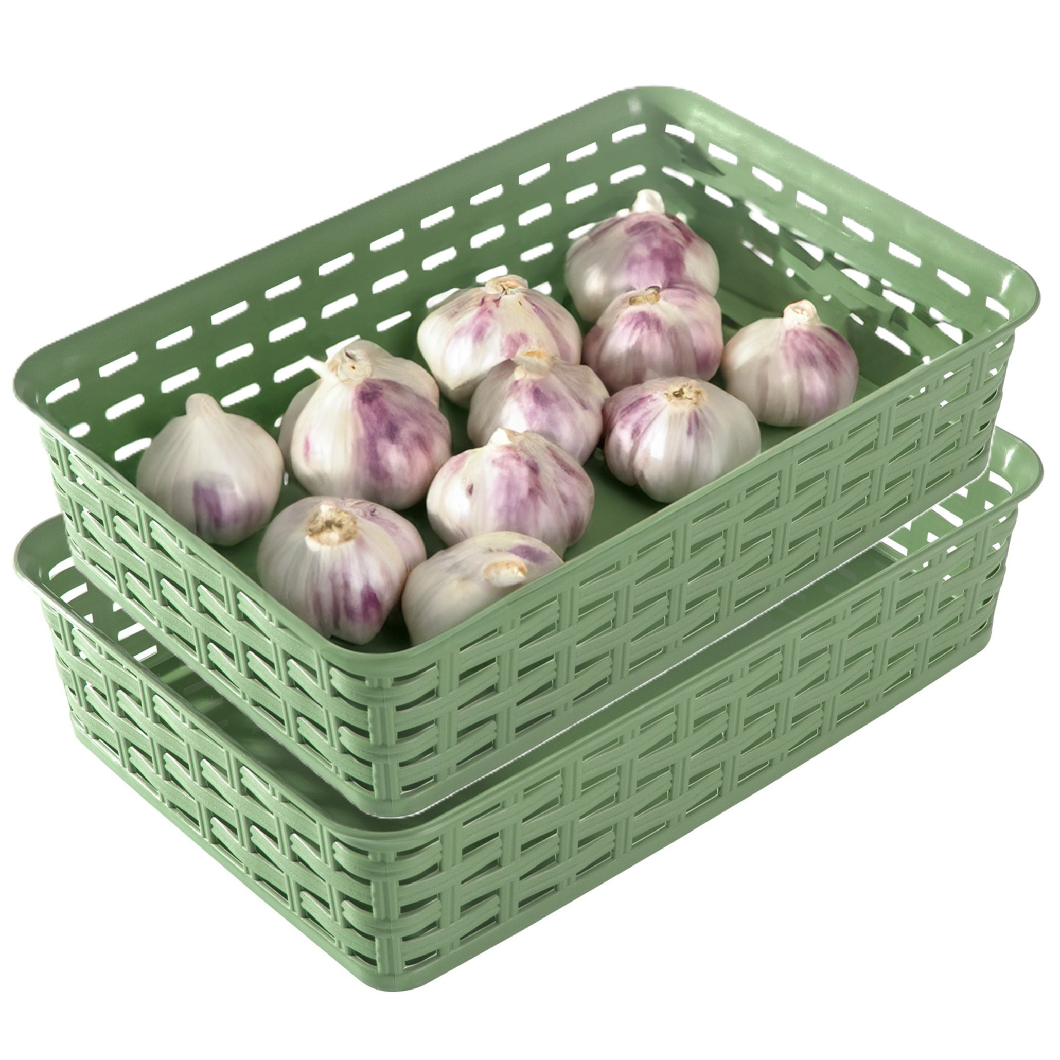 Opbergmandje/ladeverdeler - 2x - groen - 2 liter - kunststof - 17 x 25 x 6 cm - kleine bakjes -
