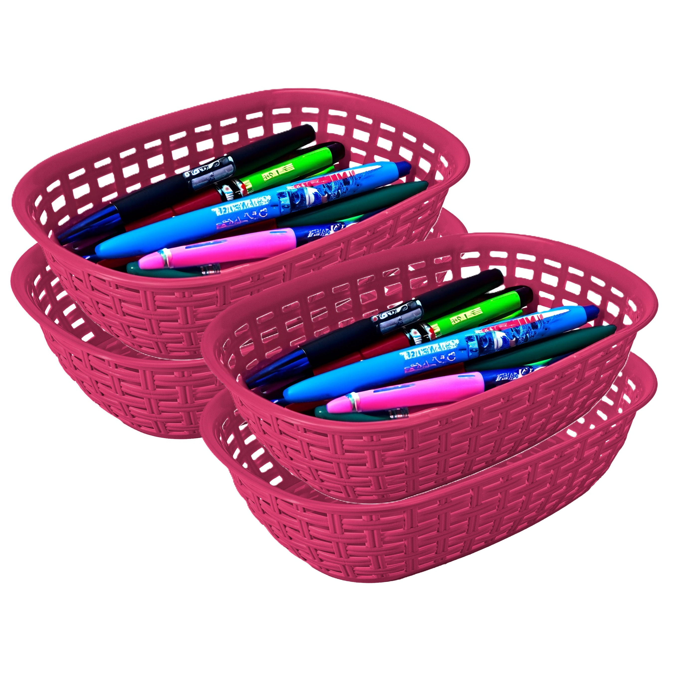 Opbergmandje/kastmandje - 4x - fuchsia roze - 3 liter - kunststof - 21 x 30 x 7 cm - kleine bakjes -