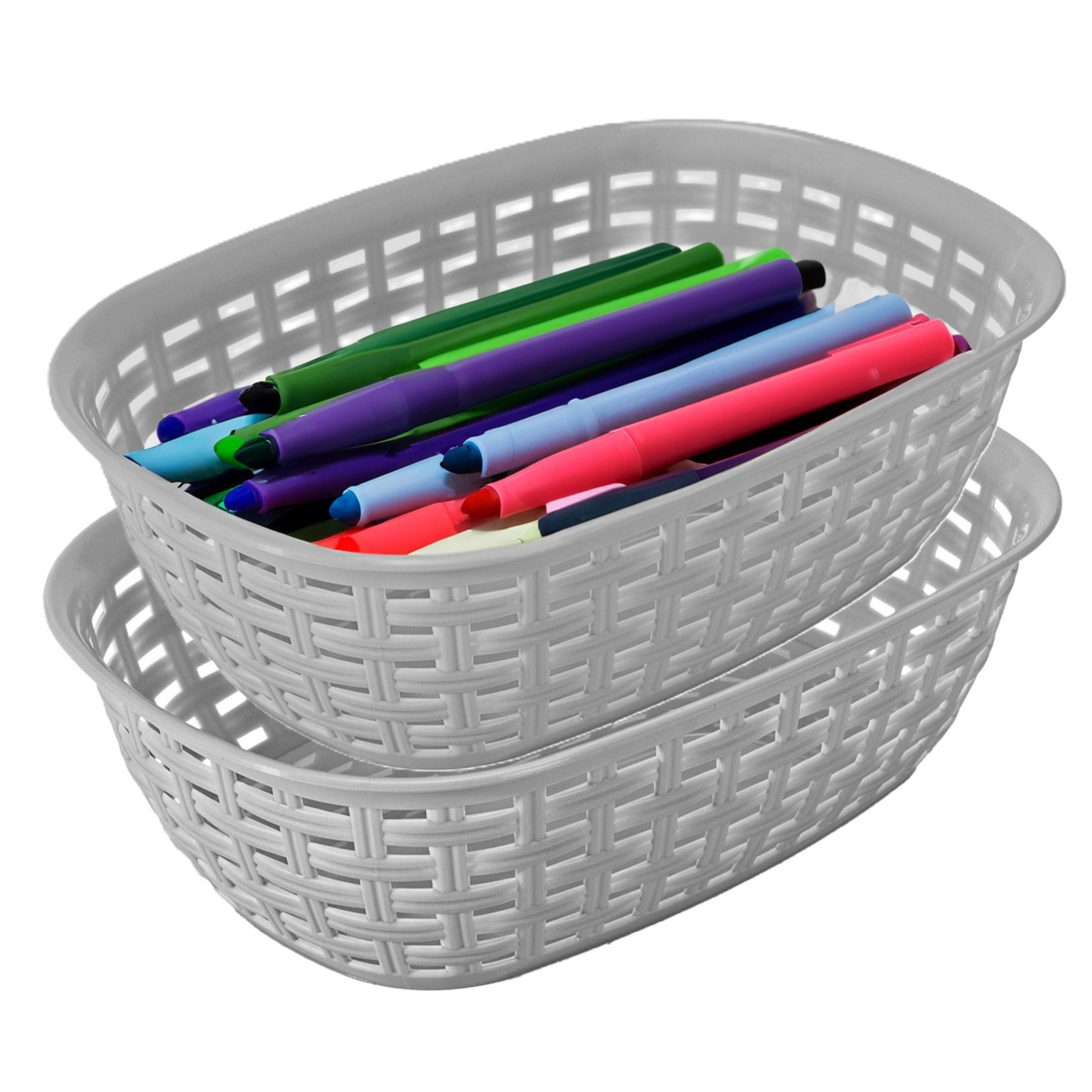 Opbergmandje/kastmandje - 2x - zilvergrijs - 3 liter - kunststof - 21 x 30 x 7 cm - kleine bakjes -
