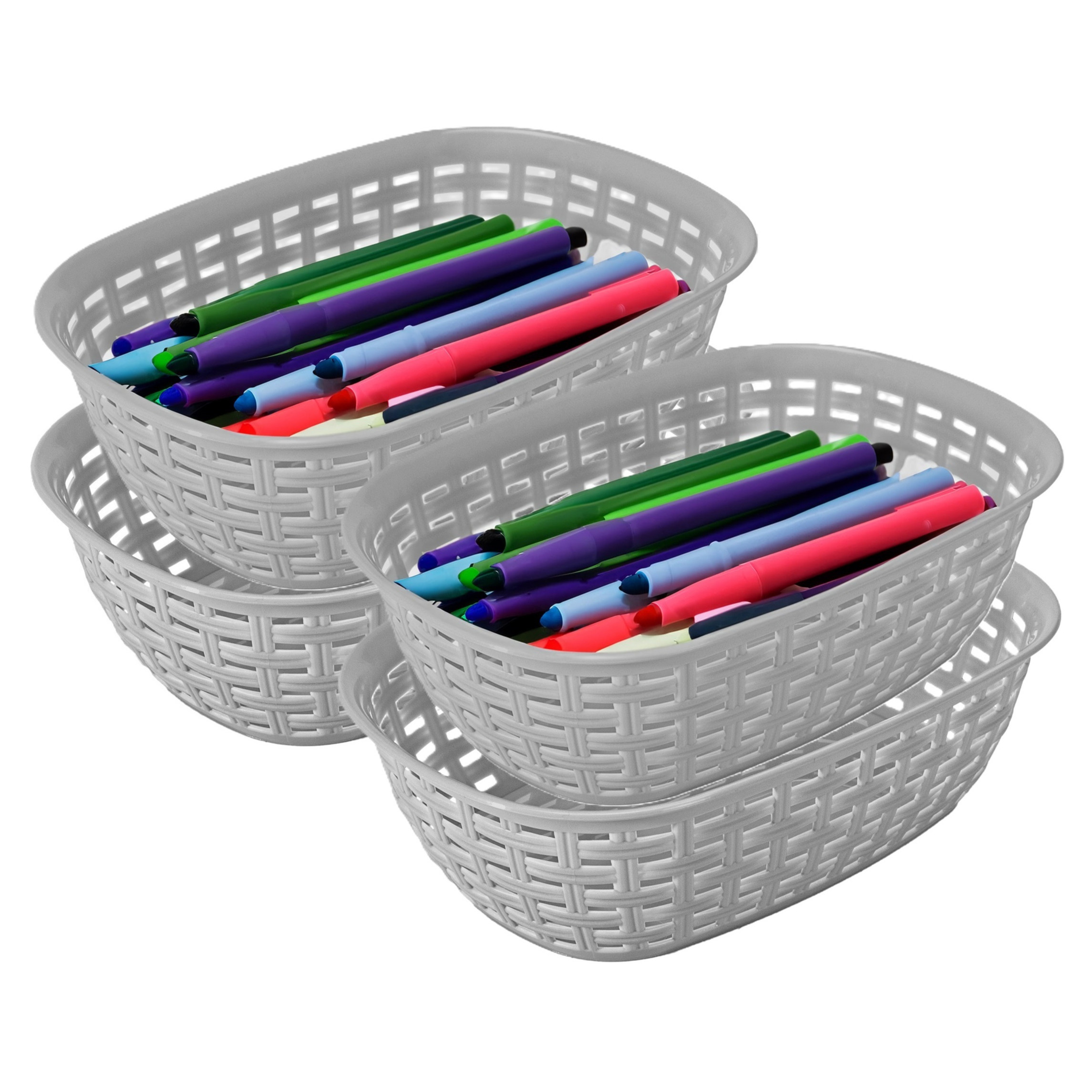 Opbergmandje/kastmandje - 4x - zilvergrijs - 3 liter - kunststof - 21 x 30 x 7 cm - kleine bakjes -
