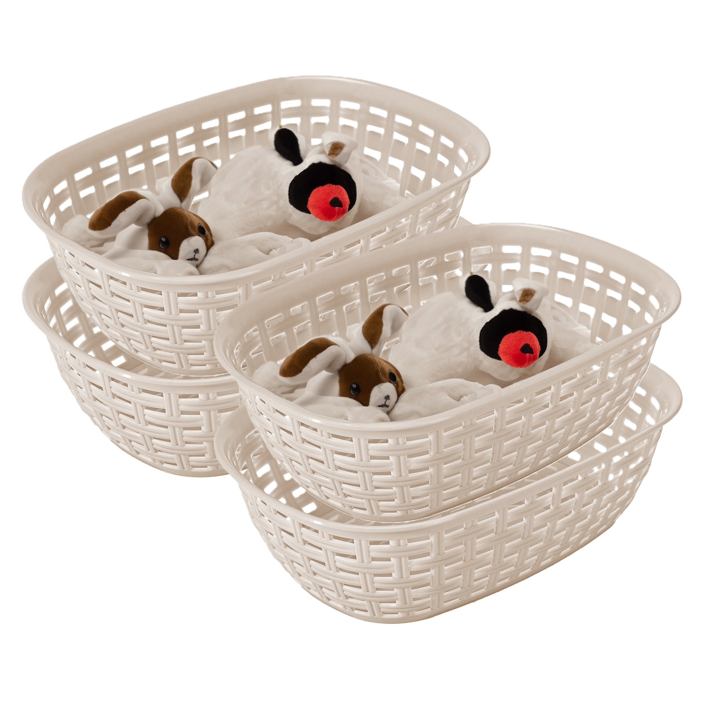 Opbergmandje/kastmandje - 4x - beige - 2 liter - kunststof - 18 x 25 x 7 cm - kleine bakjes -