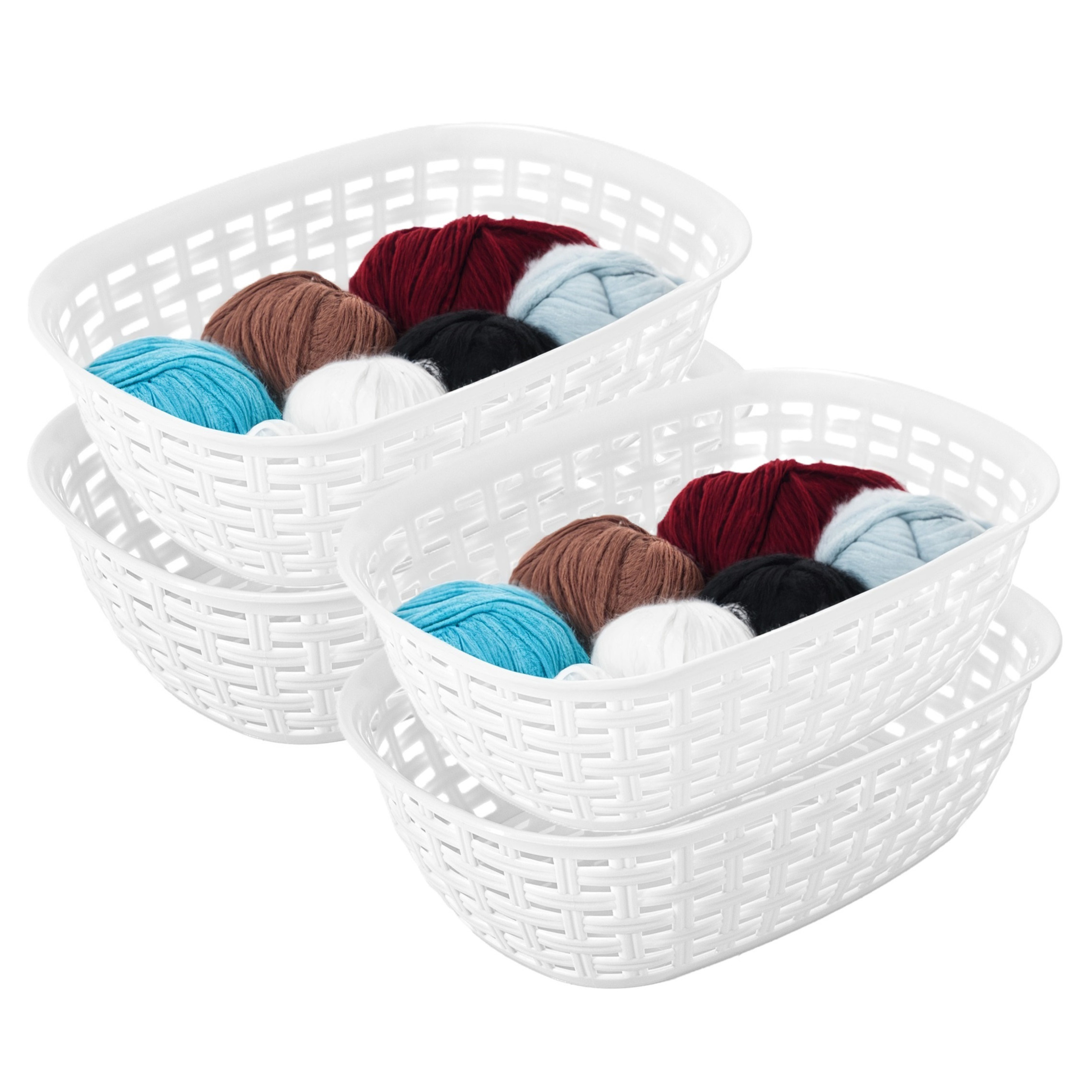 Opbergmandje/kastmandje - 4x - wit - 2 liter - kunststof - 18 x 25 x 7 cm - kleine bakjes -