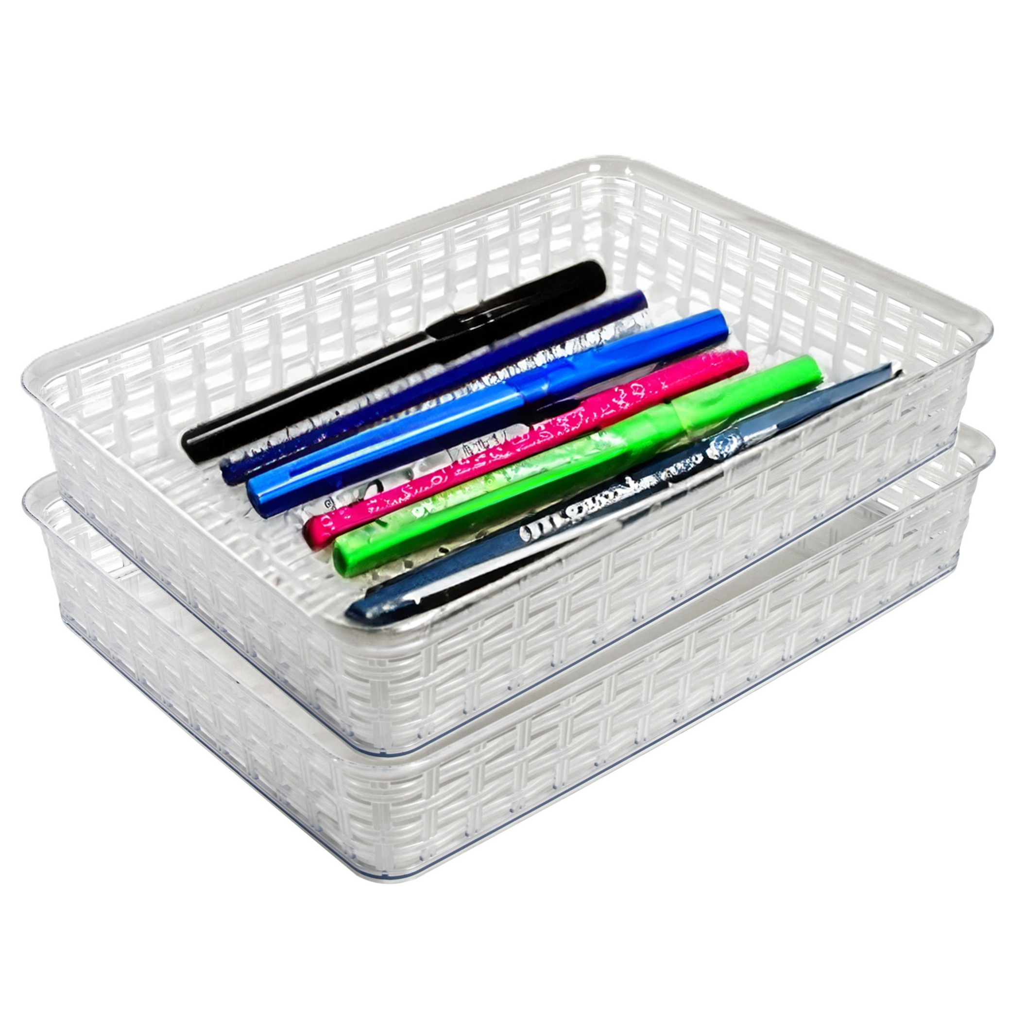 Opbergmandje/kastmandje - 2x - transparant - 4.5 liter - kunststof - 26 x 35 x 6 cm - ladeverdelers -