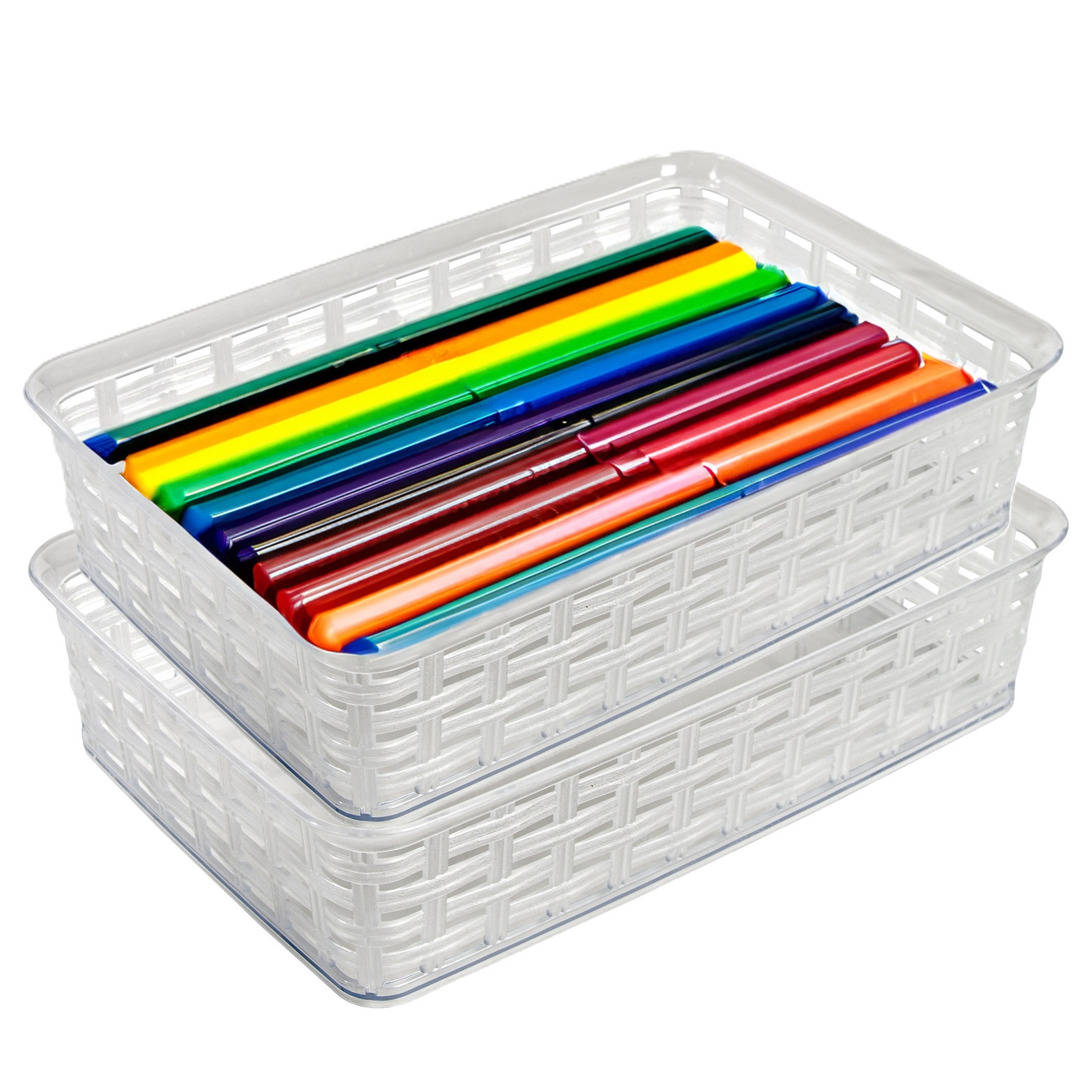 Opbergmandje/ladeverdeler - 2x - transparant - 2 liter - kunststof - 17 x 25 x 6 cm - kleine bakjes -