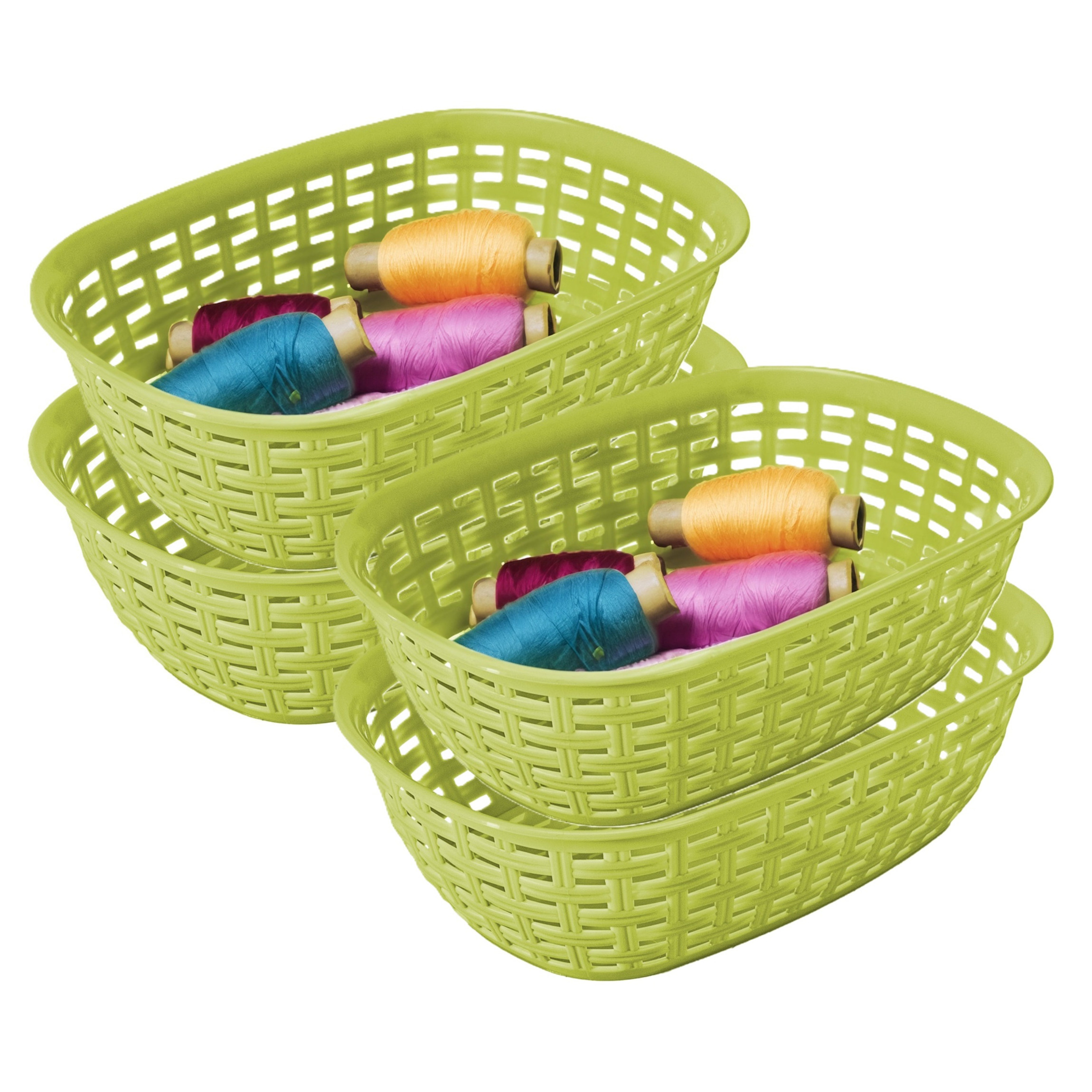 Opbergmandje/kastmandje - 4x - limegroen - 3 liter - kunststof - 21 x 30 x 7 cm - kleine bakjes -