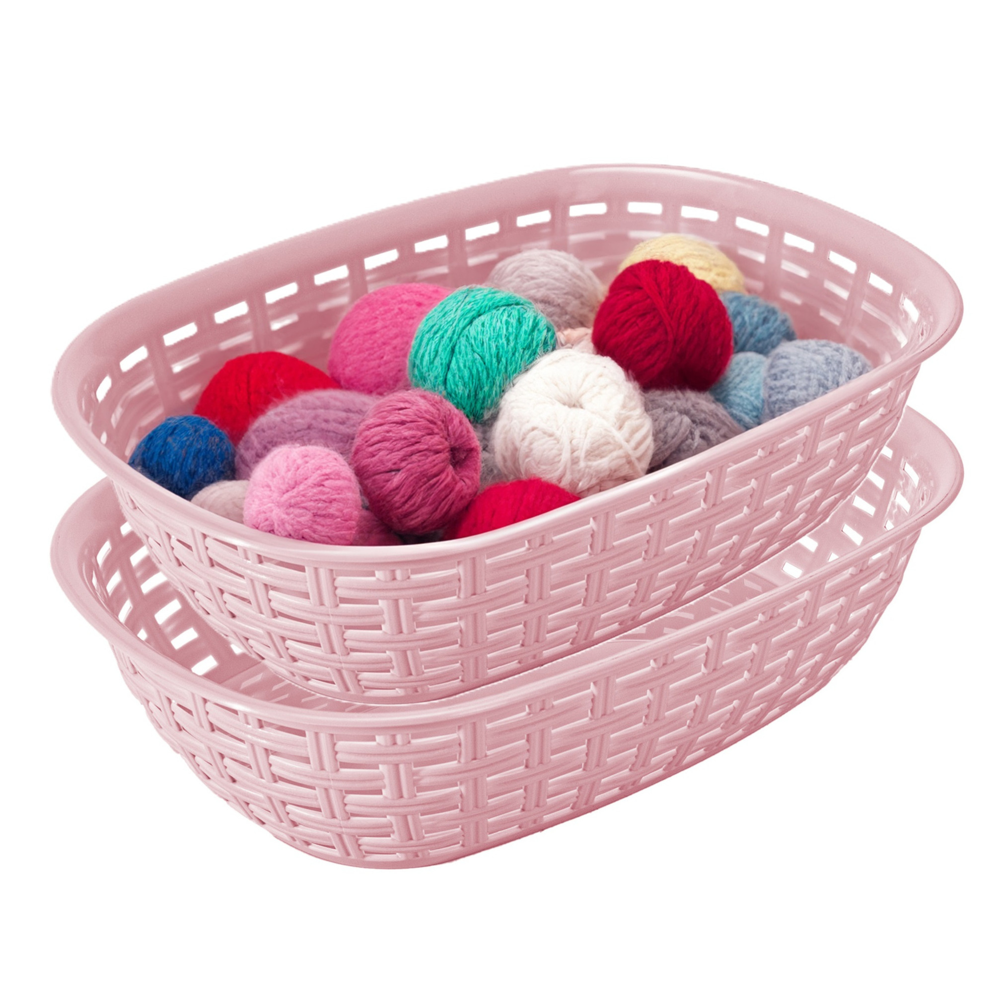 Opbergmandje/kastmandje - 2x - roze - 3 liter - kunststof - 21 x 30 x 7 cm - kleine bakjes -