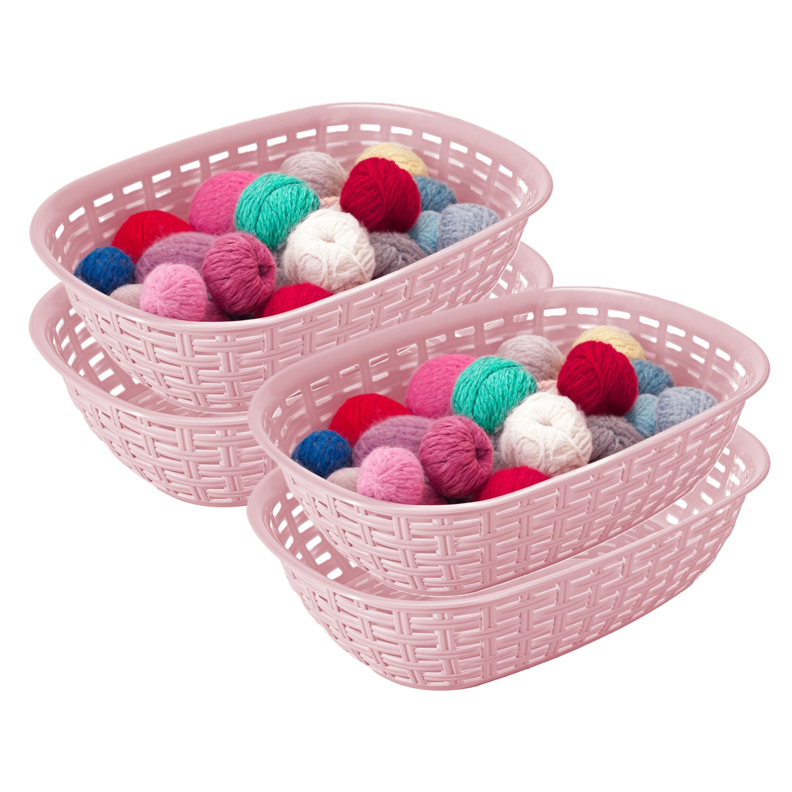 Opbergmandje/kastmandje - 4x - roze - 3 liter - kunststof - 21 x 30 x 7 cm - kleine bakjes -