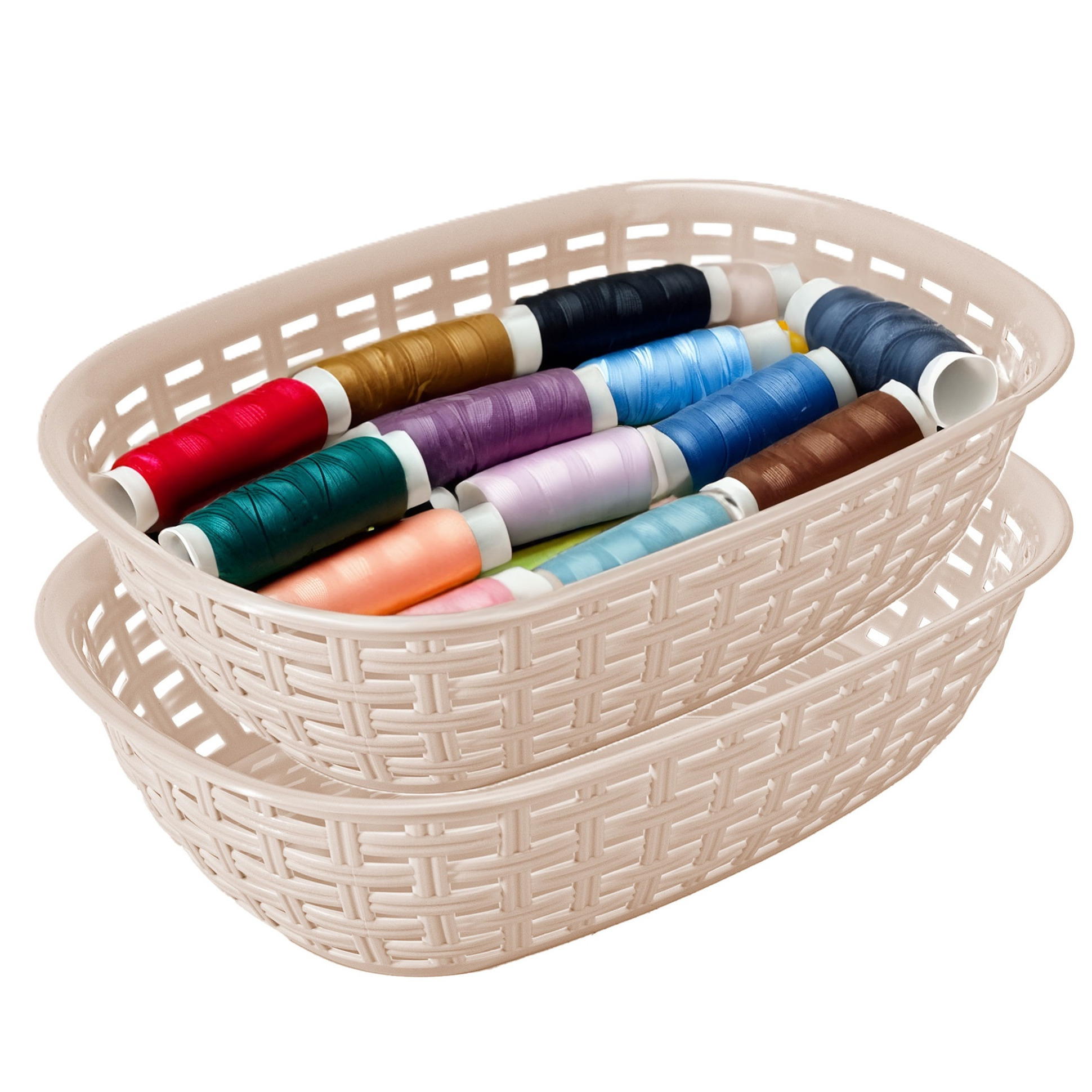 Opbergmandje/kastmandje - 2x - beige - 3 liter - kunststof - 21 x 30 x 7 cm - kleine bakjes -