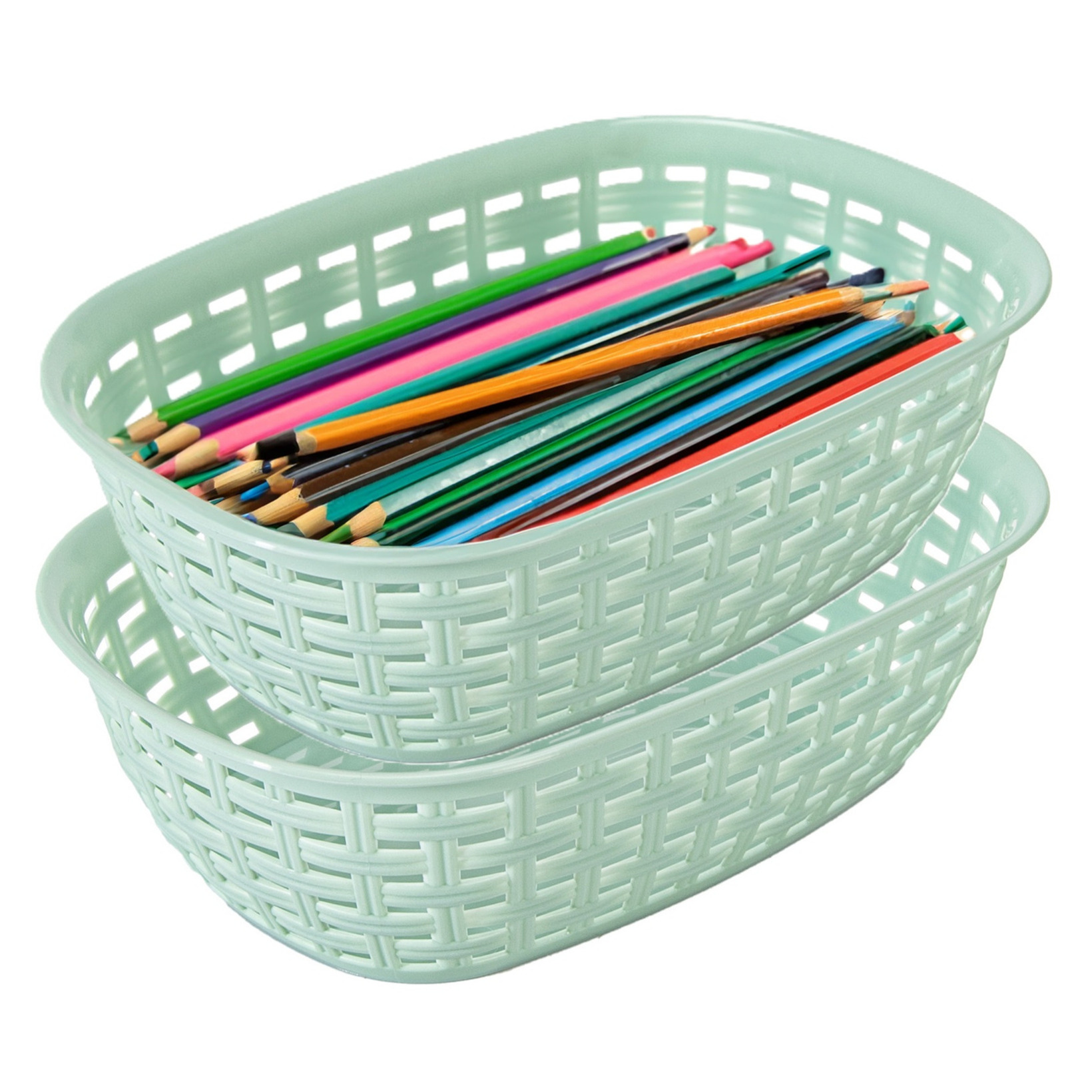 Opbergmandje/kastmandje - 2x - mintgroen - 3 liter - kunststof - 21 x 30 x 7 cm - kleine bakjes -