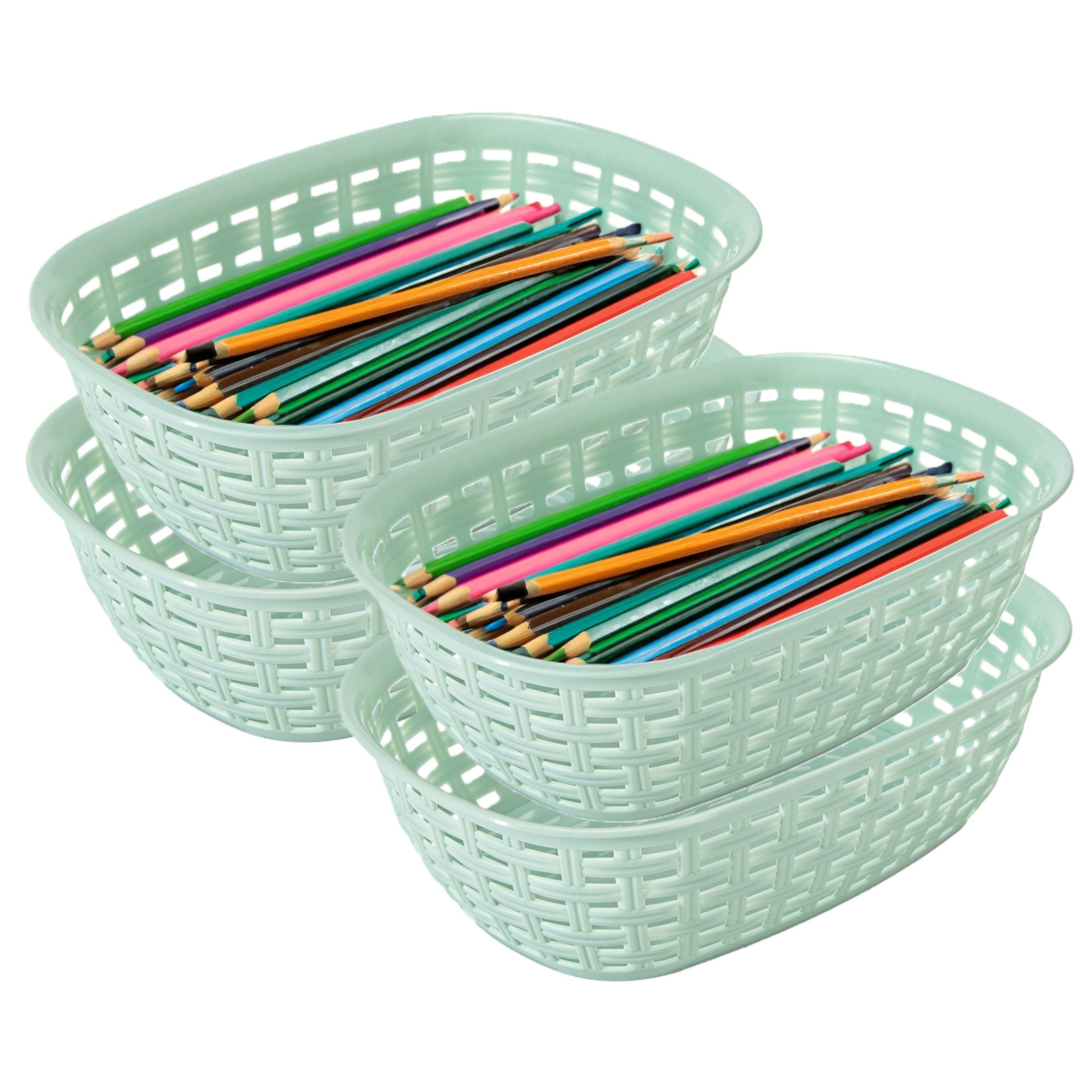 Opbergmandje/kastmandje - 4x - mintgroen - 3 liter - kunststof - 21 x 30 x 7 cm - kleine bakjes -