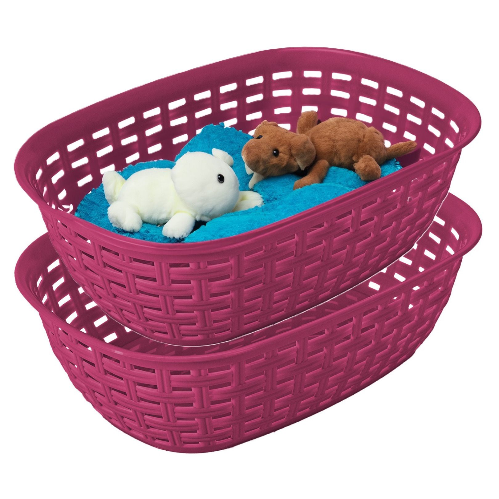Opbergmandje/kastmandje - 2x - fuchsia roze - 2 liter - kunststof - 18 x 25 x 7 cm - kleine bakjes -