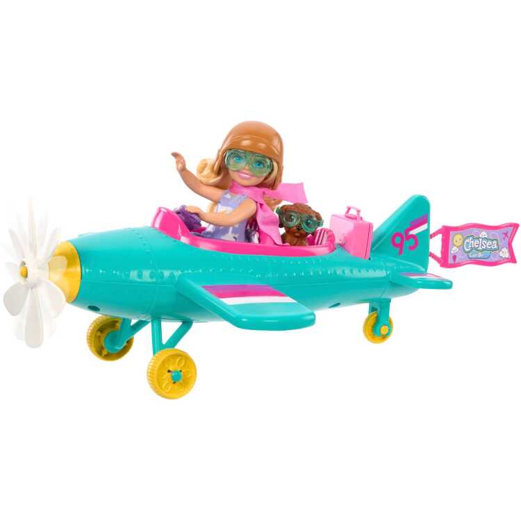 Mattel Speelset met pop en vliegtuig pop 2-persoons vliegtuig met draaiende propeller