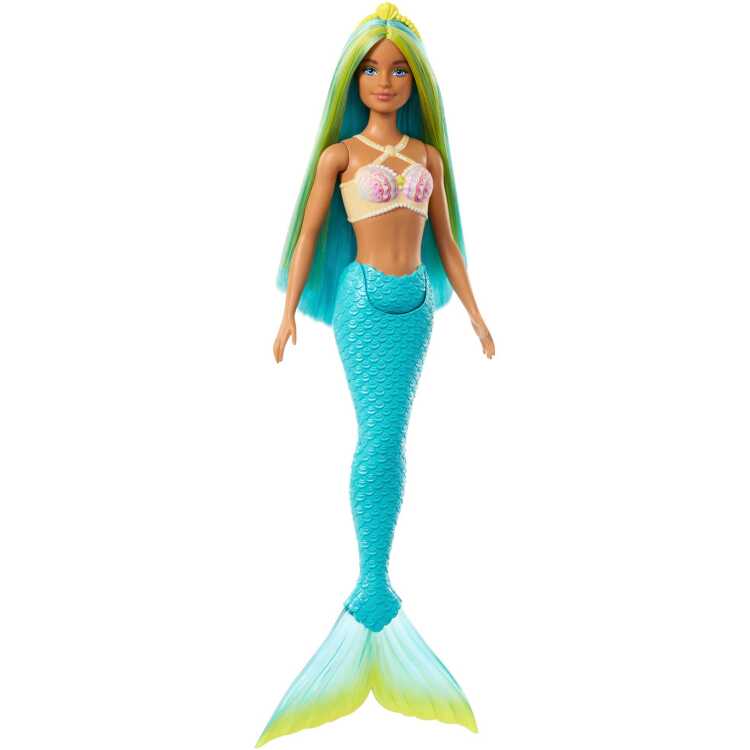 Mattel Zeemeerminpop met blauw en geel haar en turquoise staart pop