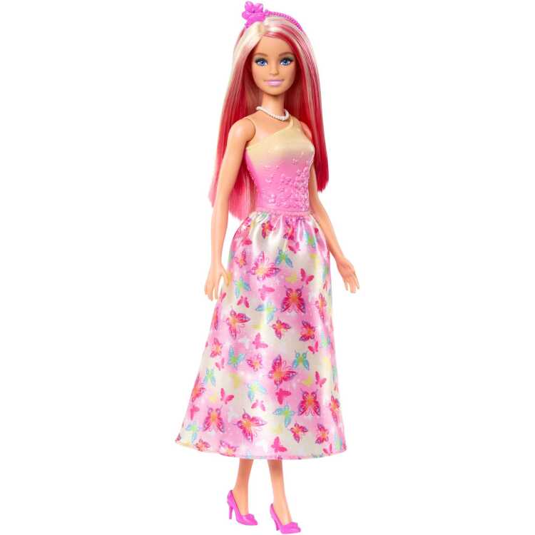 Mattel Koninklijke pop met roze en blond haar, rok met vlinderprint pop