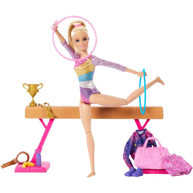 Mattel Turnen speelset met blonde modepop en evenwichtsbalk pop