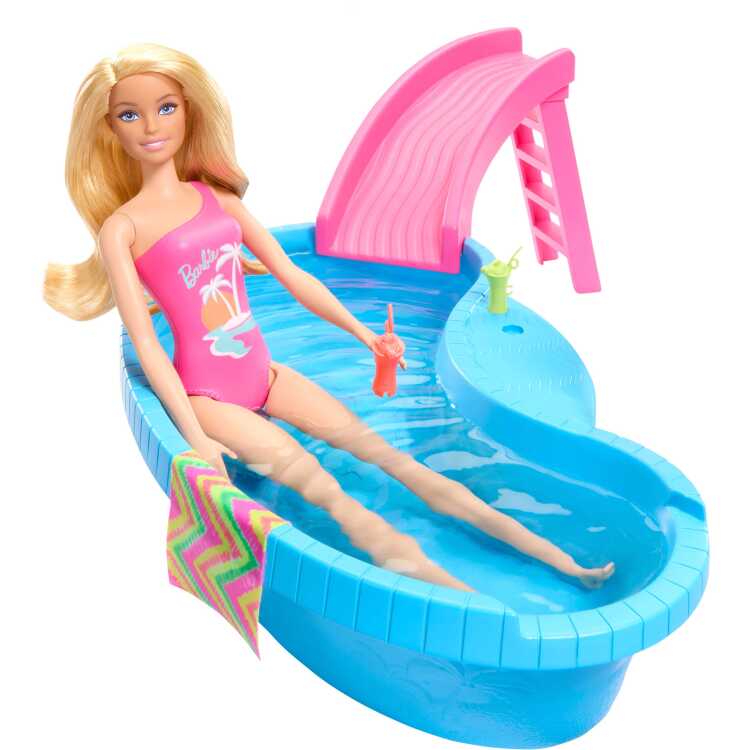 Mattel Blonde pop met zwembad en glijbaan pop