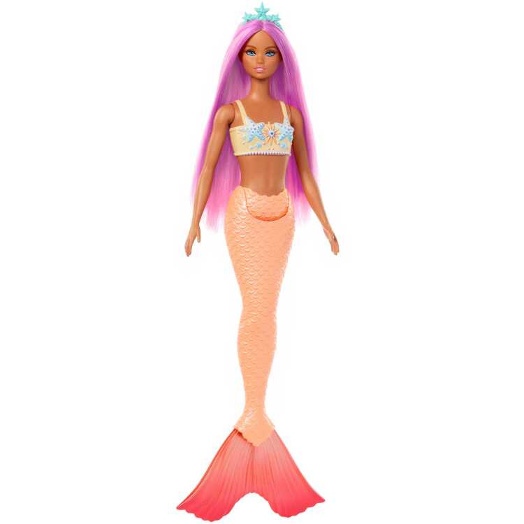 Mattel Zeemeerminpop met roze haar en zacht oranje staart pop