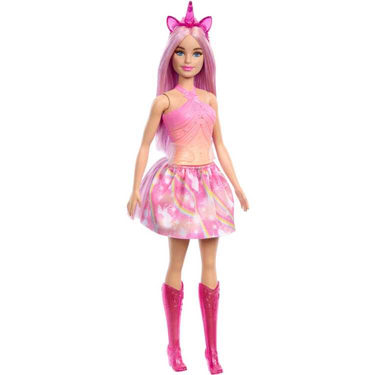 Mattel Eenhoornpop met roze haar en kleurrijke outfit pop