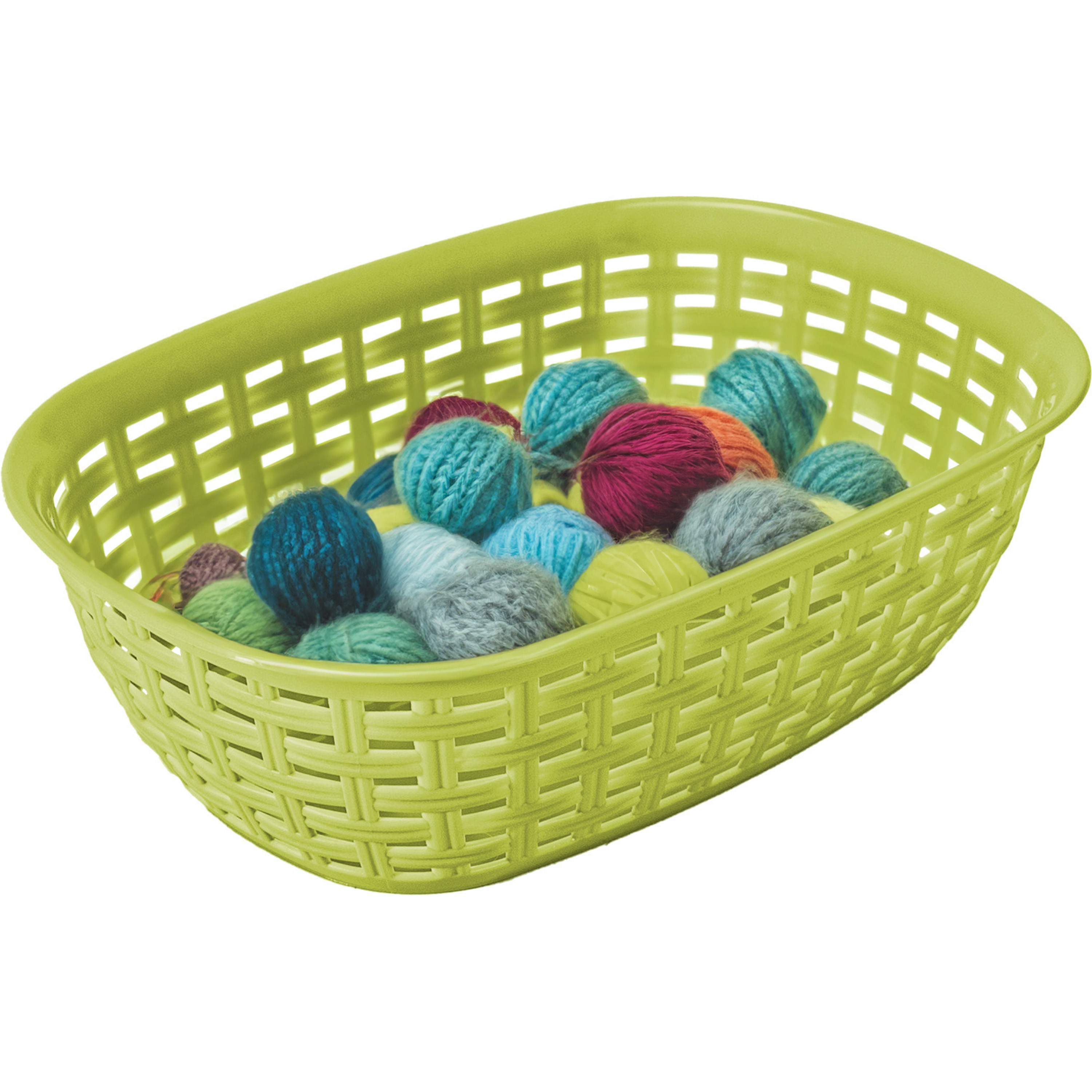 Opbergmandje/kastmandje - limegroen - 2 liter - kunststof - 18 x 25 x 7 cm - kleine bakjes -