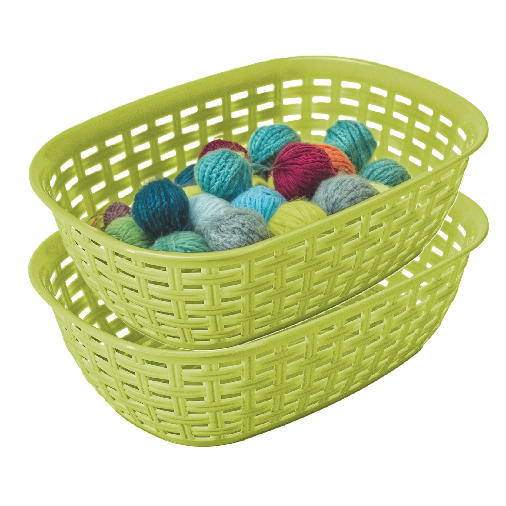 Opbergmandje/kastmandje - 2x - limegroen - 2 liter - kunststof - 18 x 25 x 7 cm - kleine bakjes -