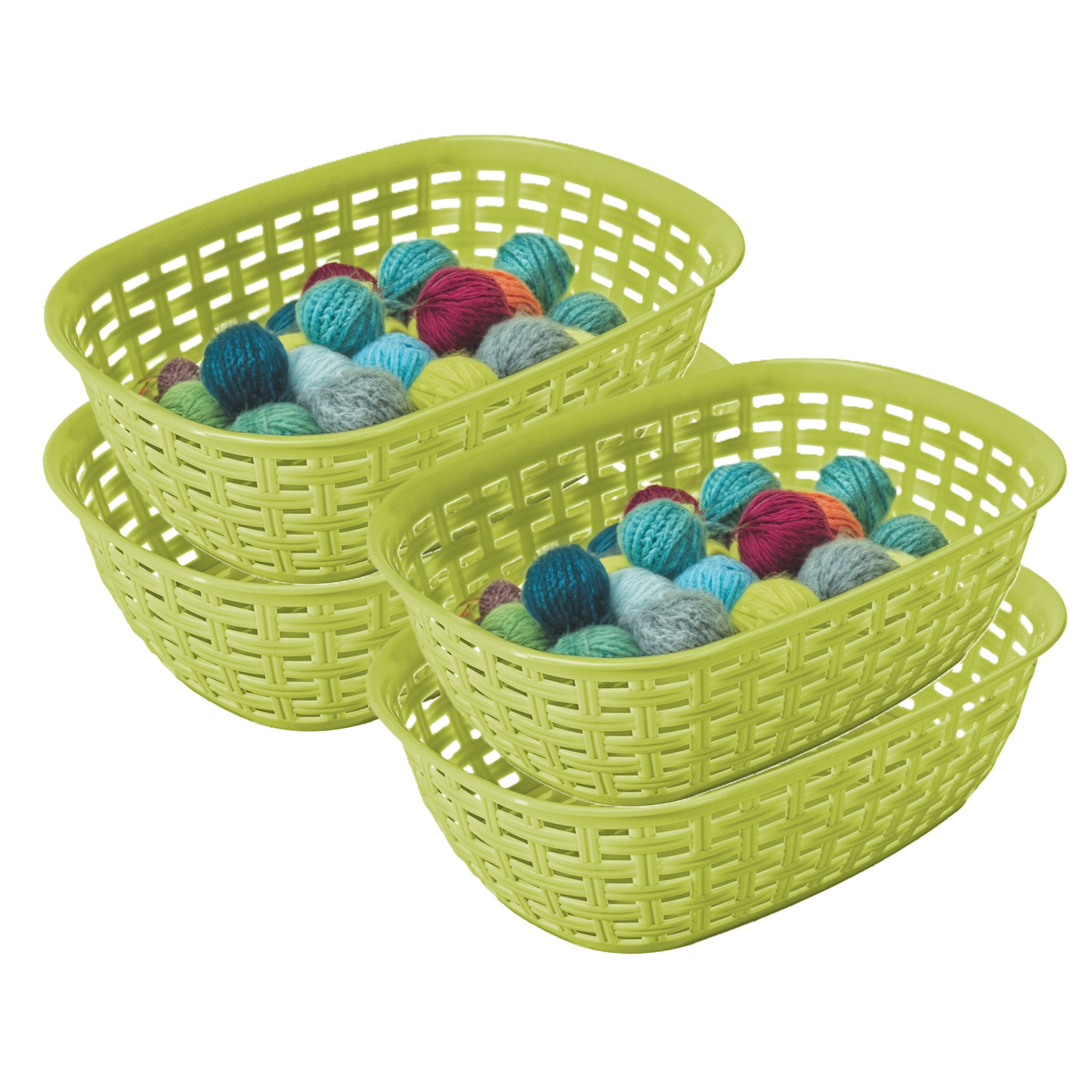 Opbergmandje/kastmandje - 4x - limegroen - 2 liter - kunststof - 18 x 25 x 7 cm - kleine bakjes -