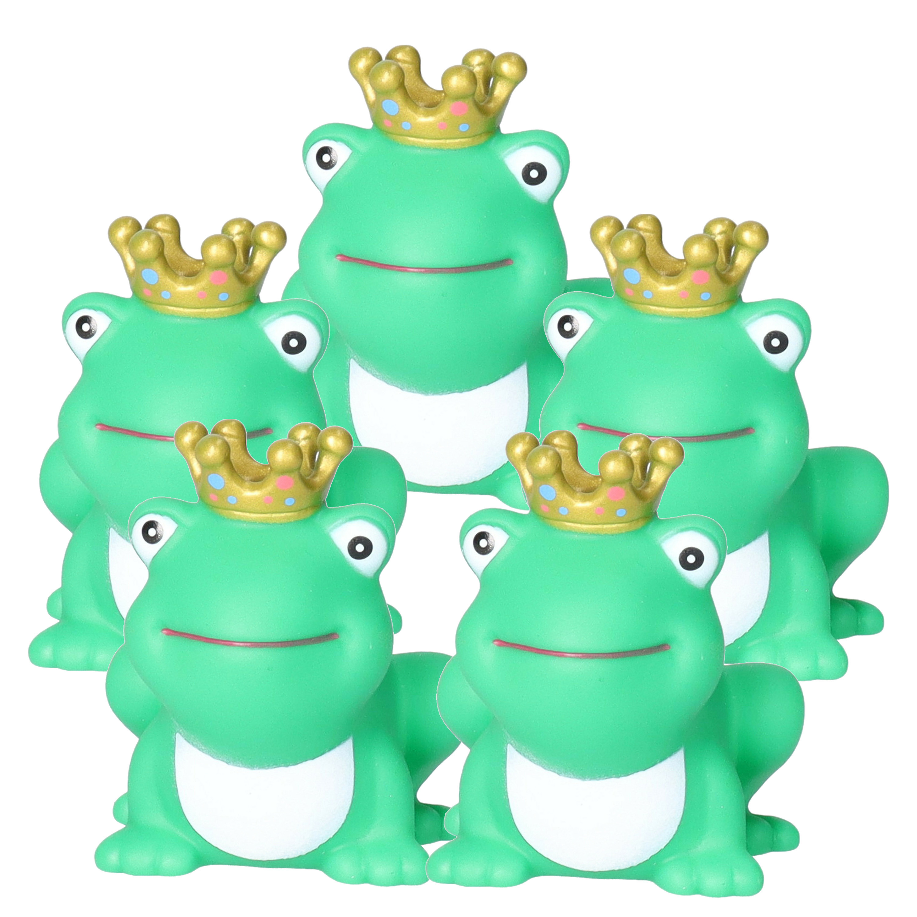 Rubber badeendje/kikker koning - 5x - Classic groen - badkamer fun artikelen - size 5 cm - kunststof -