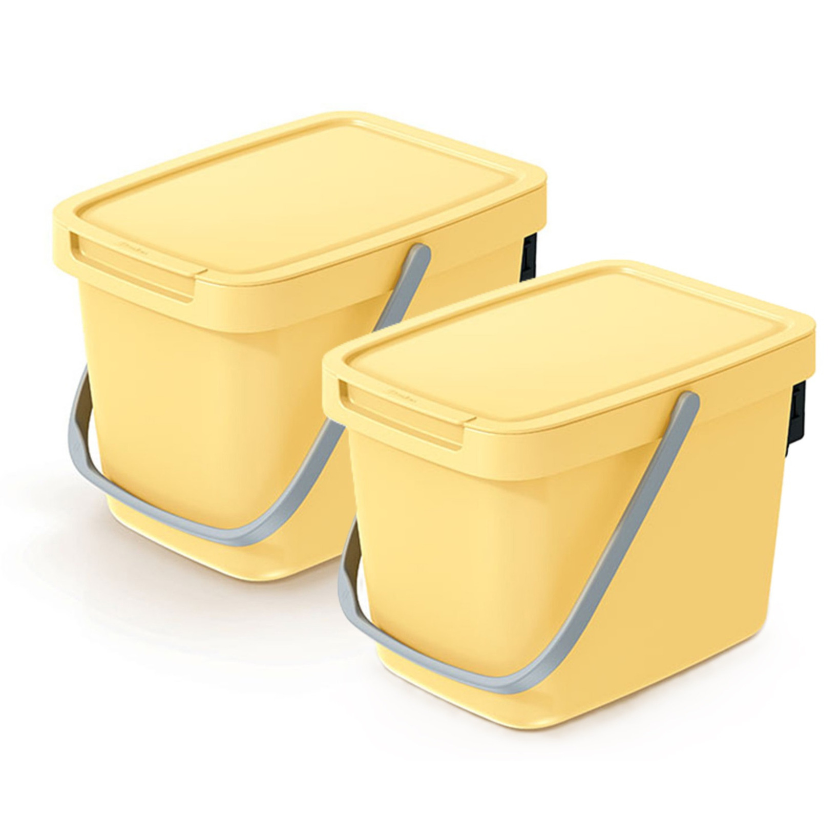 GFT aanrecht afvalbakje - 2x - geel - 6L - afsluitbaar - 20 x 26 x 20 cm - klepje/hengsel -