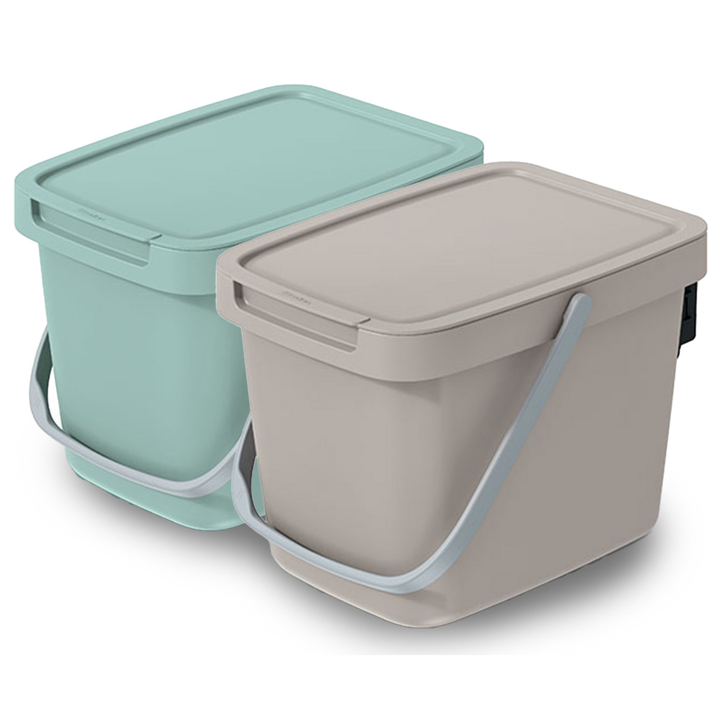 GFT aanrecht afvalbakjes set - 2x - 6L - beige/mintgroen - 20 x 26 x 20 cm - klepje/hengsel -