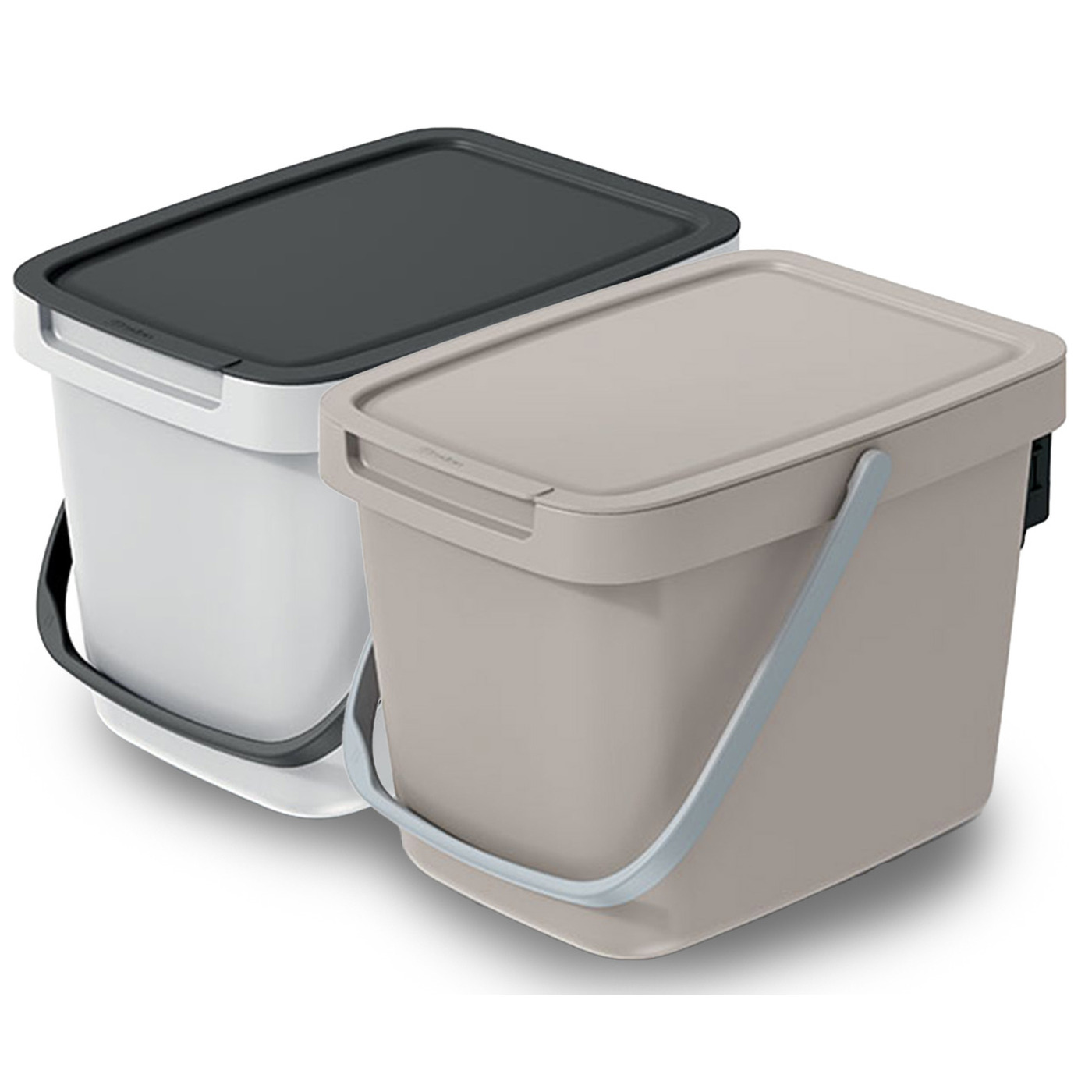 GFT aanrecht afvalbakjes set - 2x - 6L - beige/wit - 20 x 26 x 20 cm - klepje/hengsel -