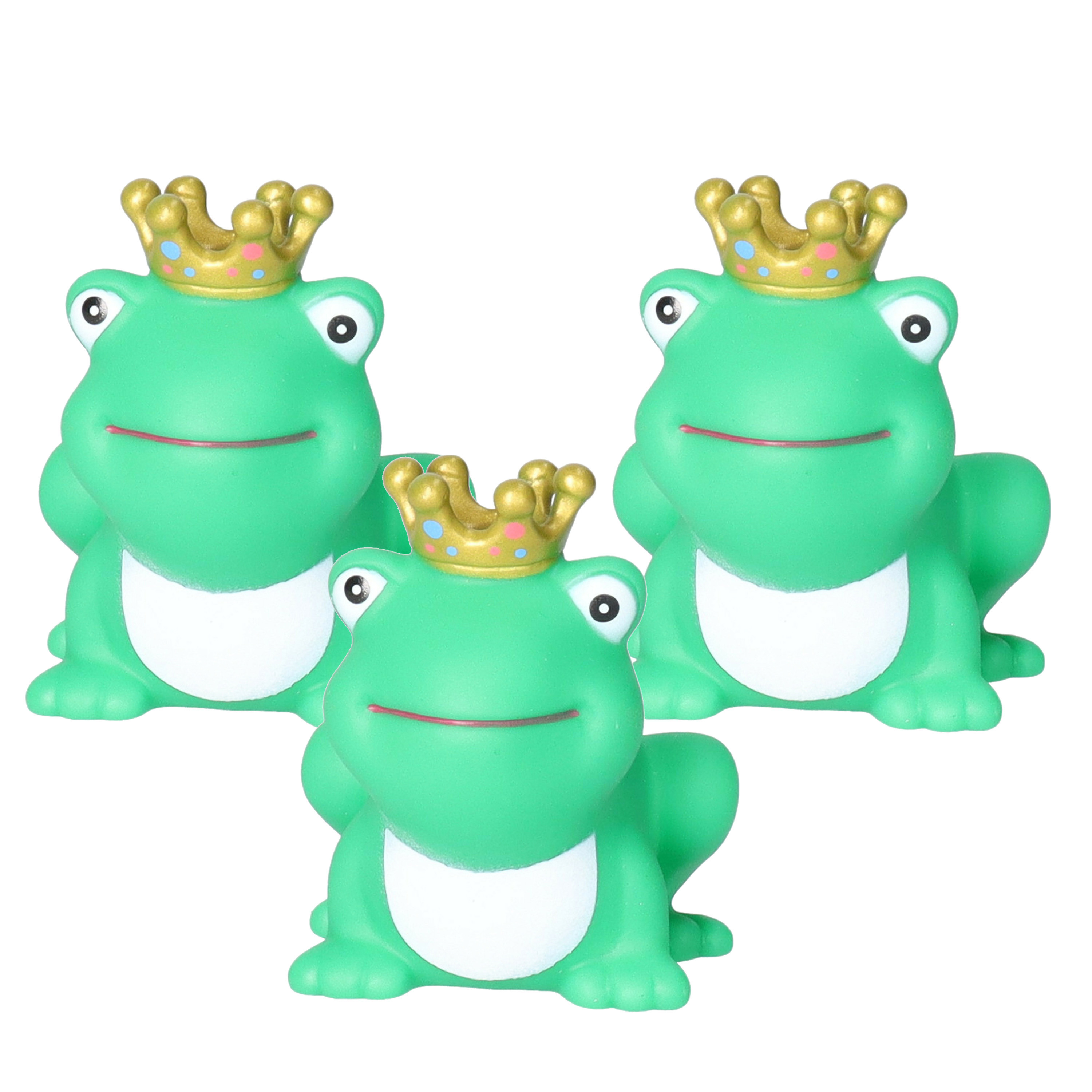 Rubber badeendje/kikker koning - 3x - Classic groen - badkamer fun artikelen - size 5 cm - kunststof -