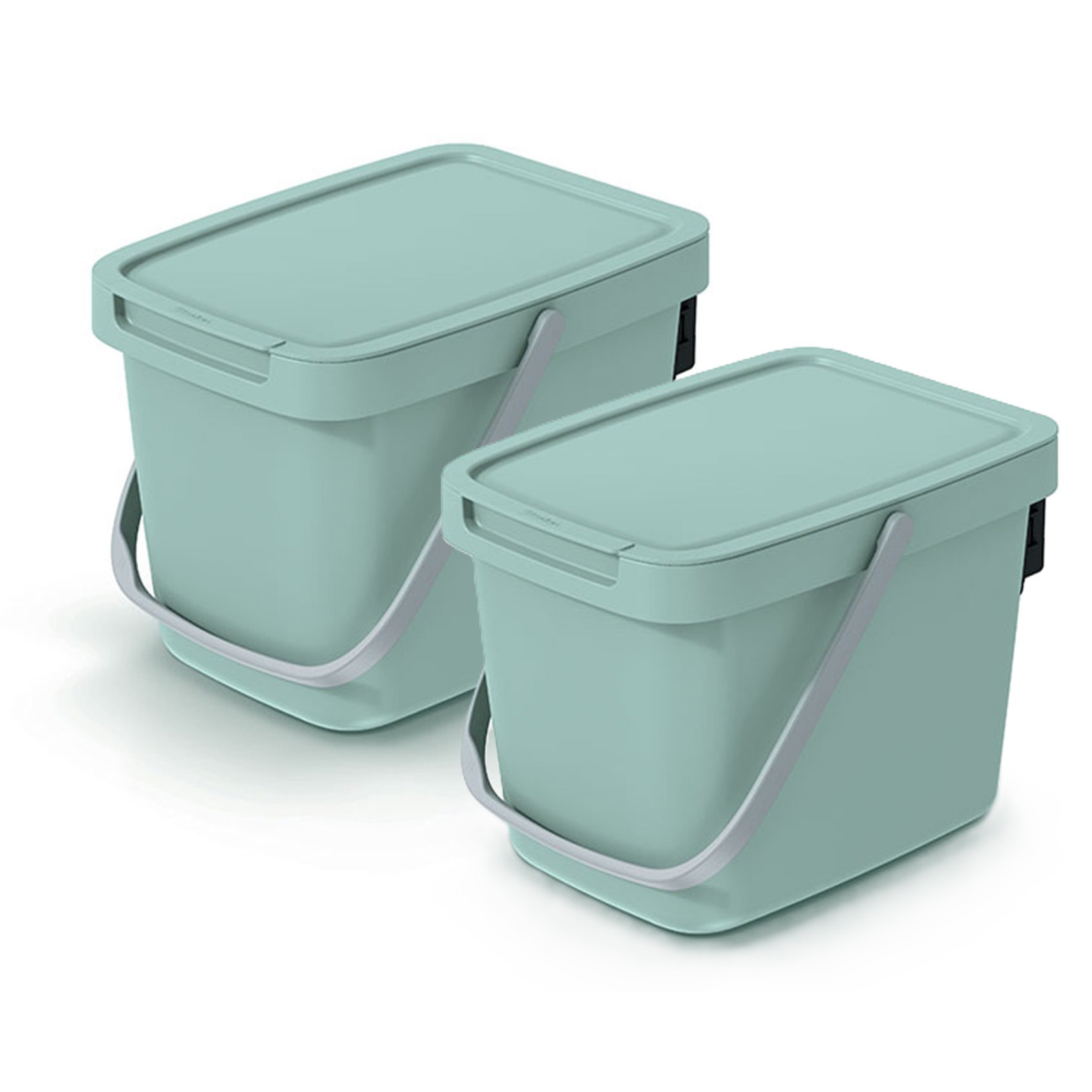 GFT aanrecht afvalbakje - 2x - mintgroen - 6L - afsluitbaar - 20 x 26 x 20 cm - klepje/hengsel -