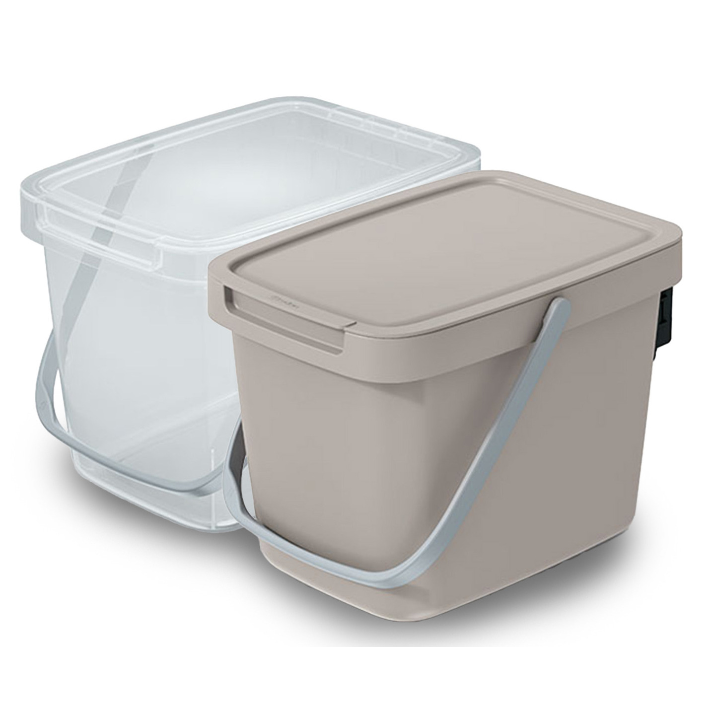 GFT aanrecht afvalbakjes set - 2x - 6L - beige/transparant - 20 x 26 x 20 cm - klepje/hengsel -