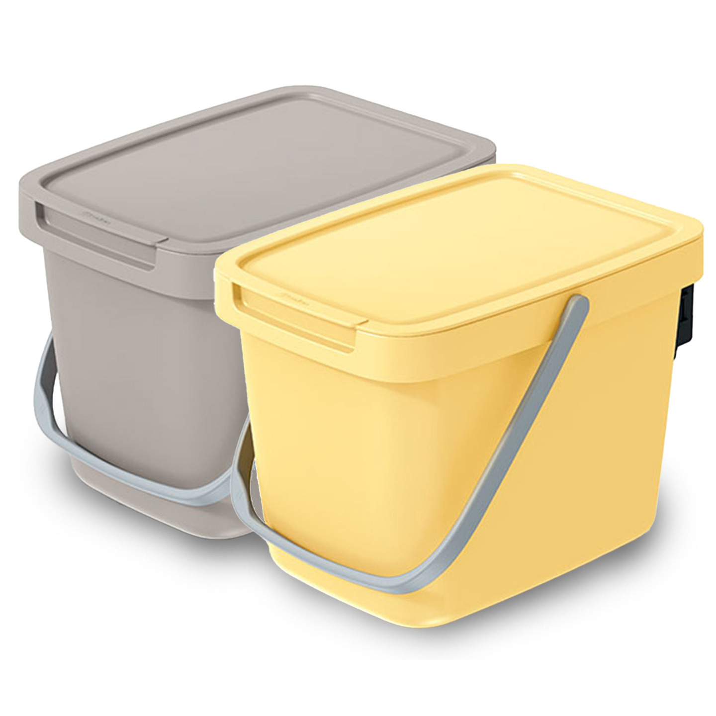 GFT aanrecht afvalbakjes set - 2x - 6L - beige/lichtgeel - 20 x 26 x 20 cm - klepje/hengsel -